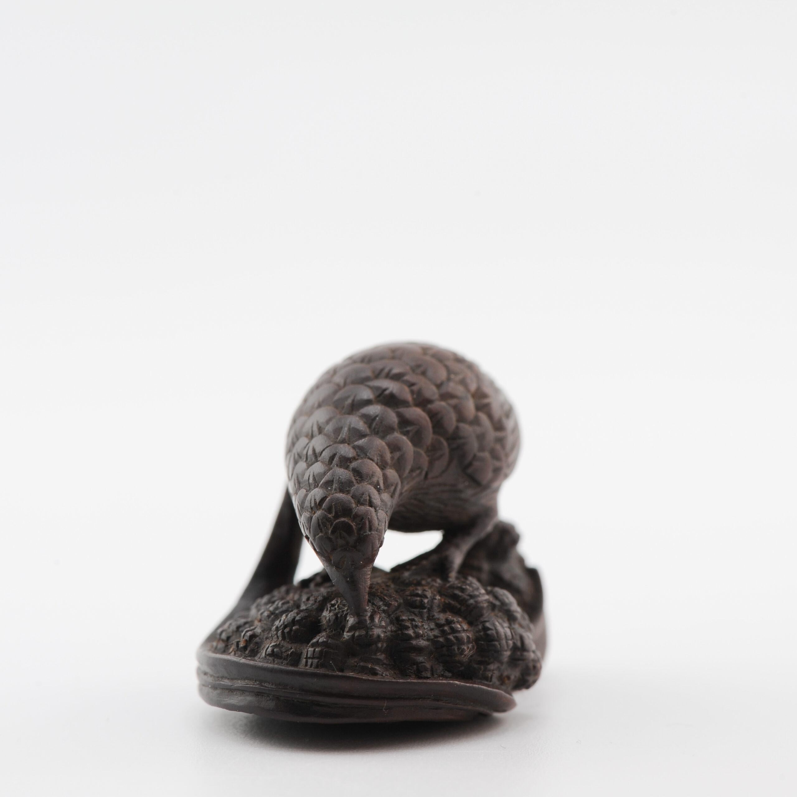 19th Century Old Wooden Netsuke 19/20th C Japanese Japan QUAIL Meiji Period For Sale