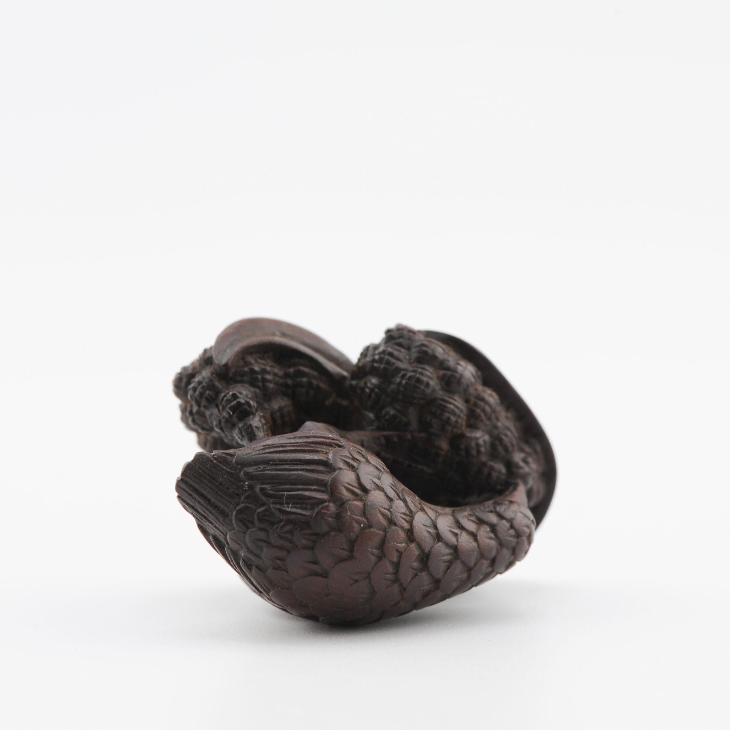 Old Wooden Netsuke 19/20th C Japanese Japan QUAIL Meiji Period For Sale 1