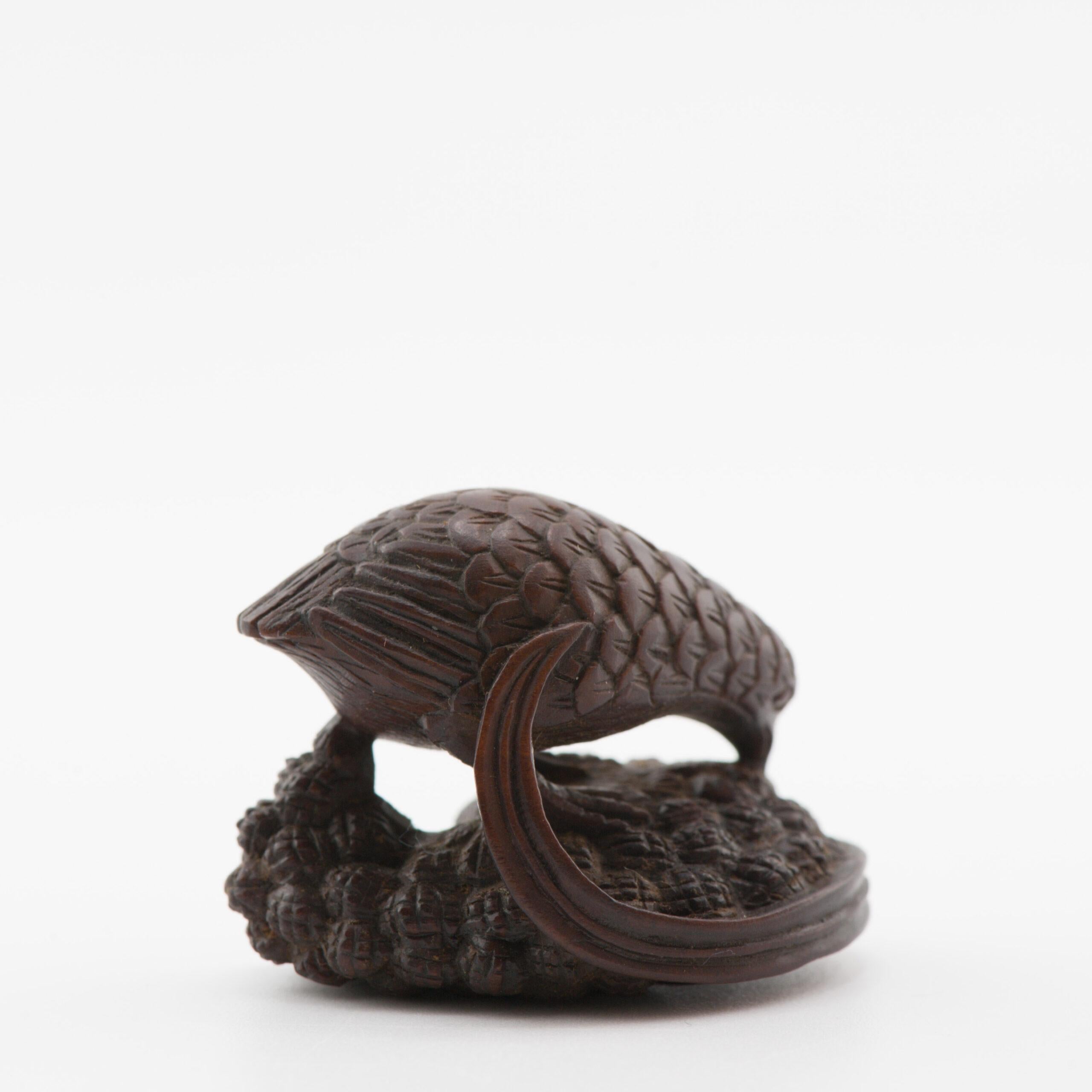 Old Wooden Netsuke 19/20th C Japanese Japan QUAIL Meiji Period For Sale 2
