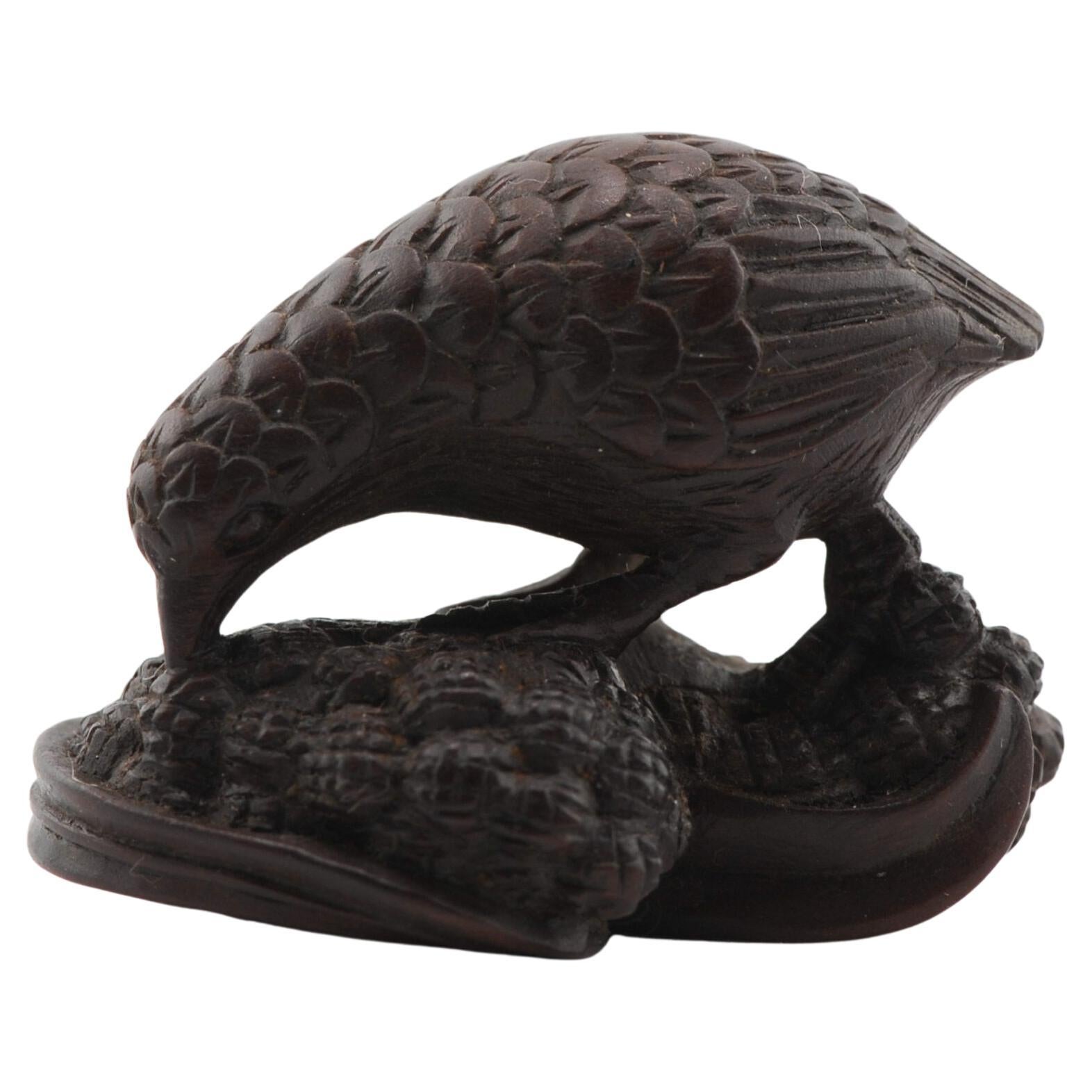 Altes Holz Netsuke 19./20. Jahrhundert Japanisches Japan QUAIL Meiji-Periode