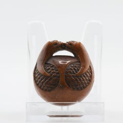 Old Wooden Netsuke Japanese Animal Heads Figure Meiji Period, 19/20th Century