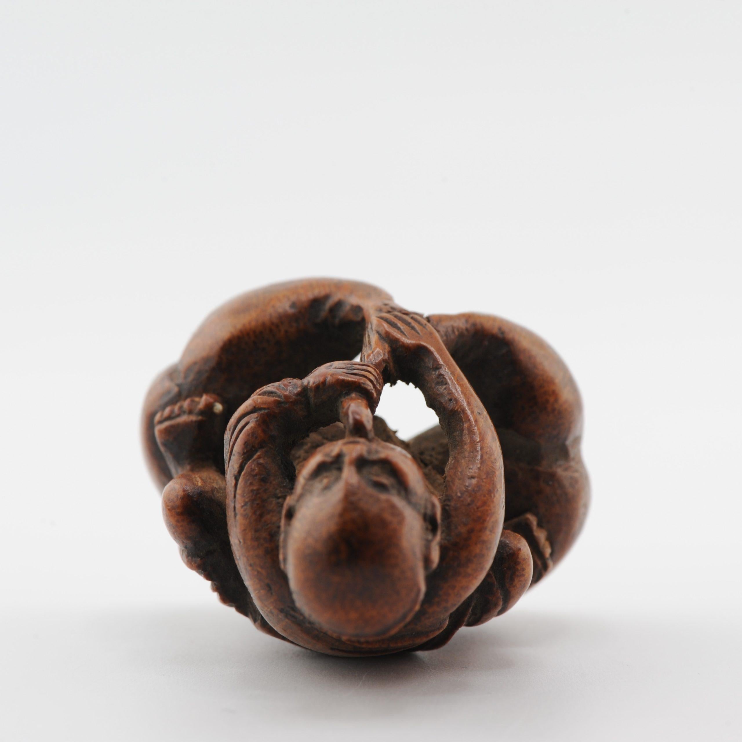 Netsuke antiguo de madera Figura japonesa Periodo Meiji Siglo 19/20 Japonés en venta
