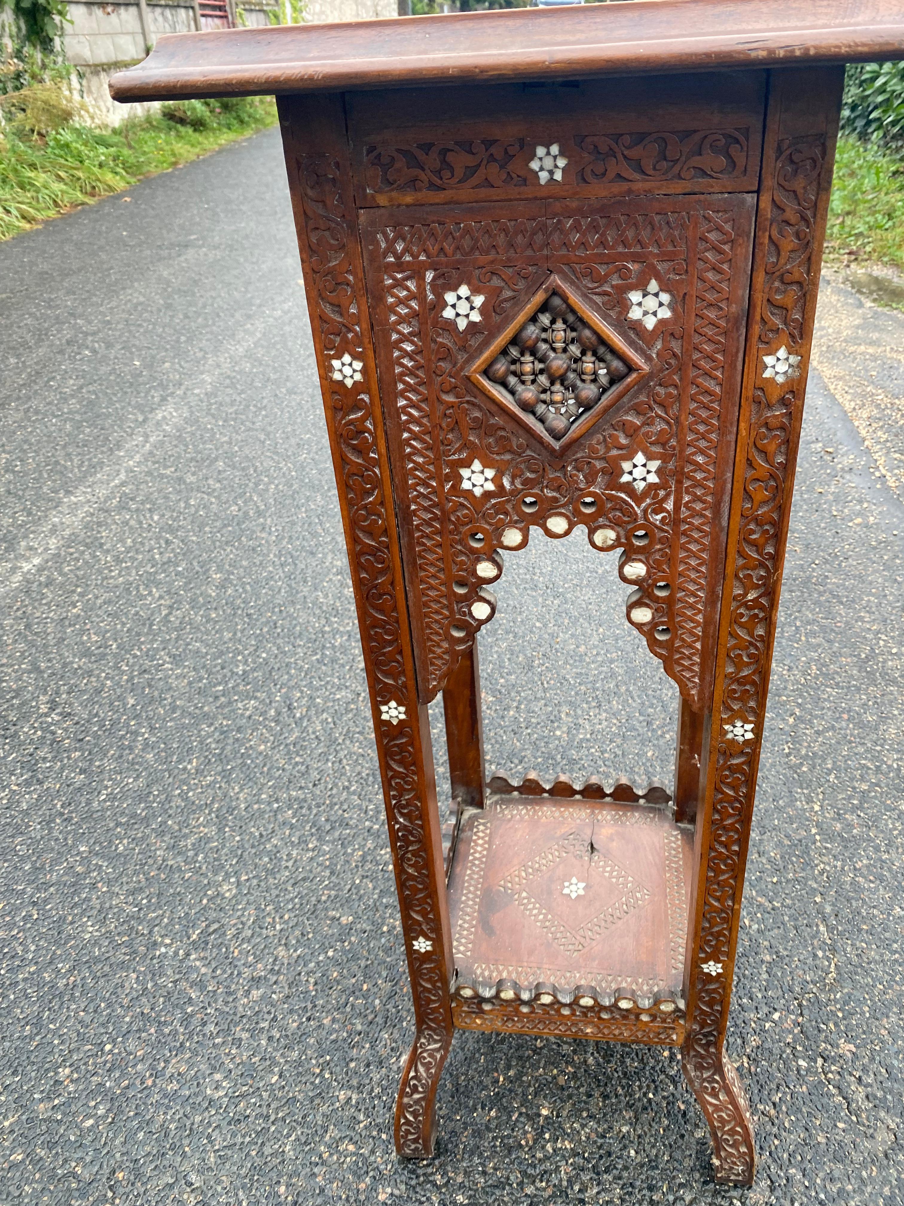 Old wooden pedestal with bone and mother-of-pearl incrustation, oriental work  For Sale 1