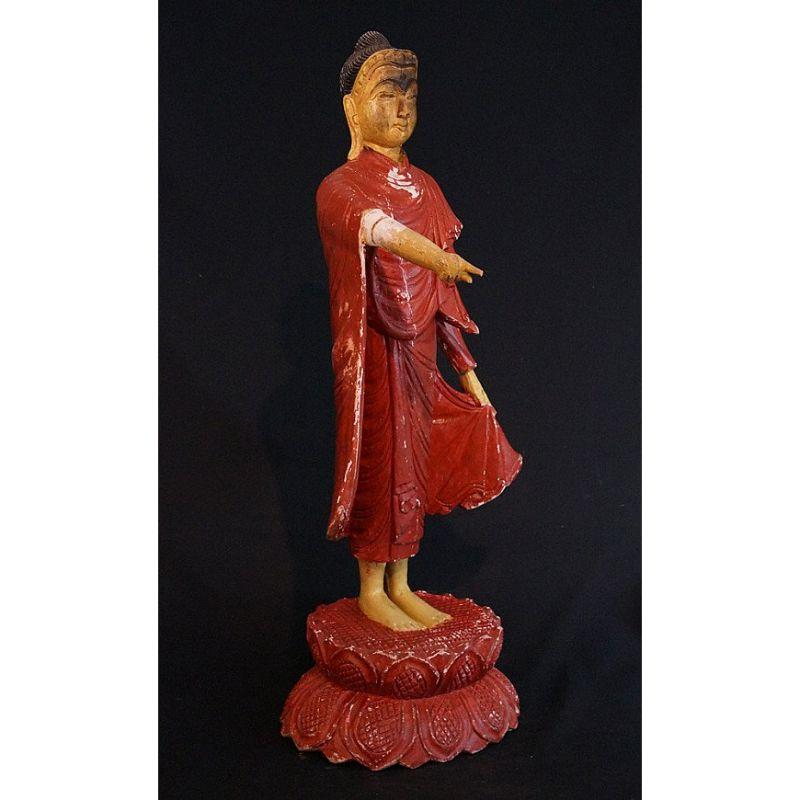 20th Century Old Wooden Pointing Buddha from Burma