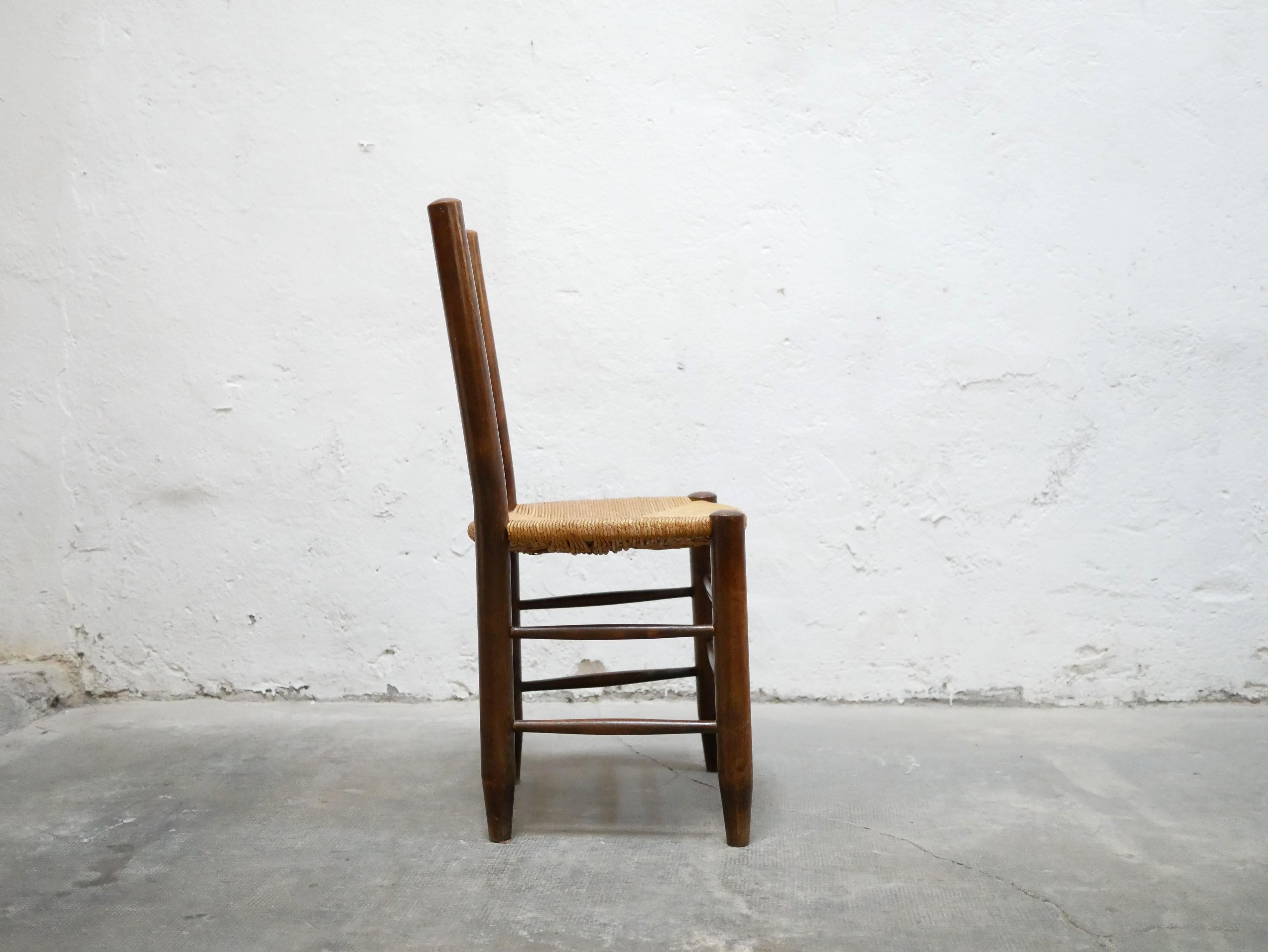 20th Century Old Wooden Straw Country Chair For Sale