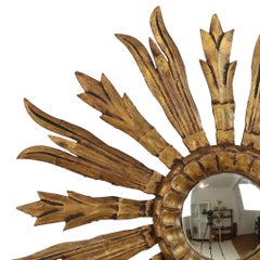 Miroir en bois ancien Miroir en forme de soleil Miroir en forme de soleil doré des années 50 70cm