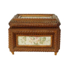 Old Wooden Tramp Art Box Jewelry Box Trinket Folk Art