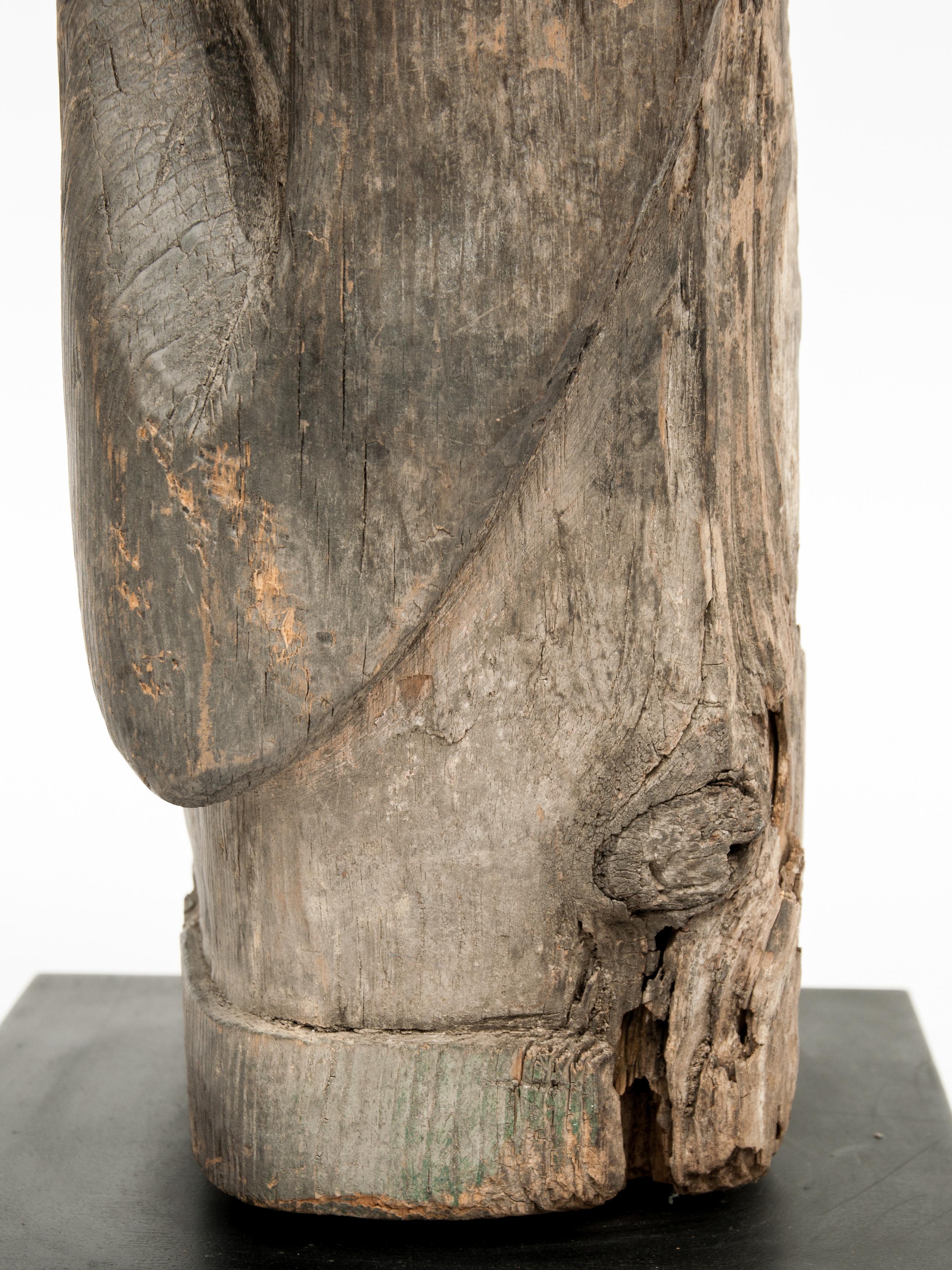 Old Wooden Tribal Statue from West Nepal, Mid-20th Century, Steel Plate Base 6