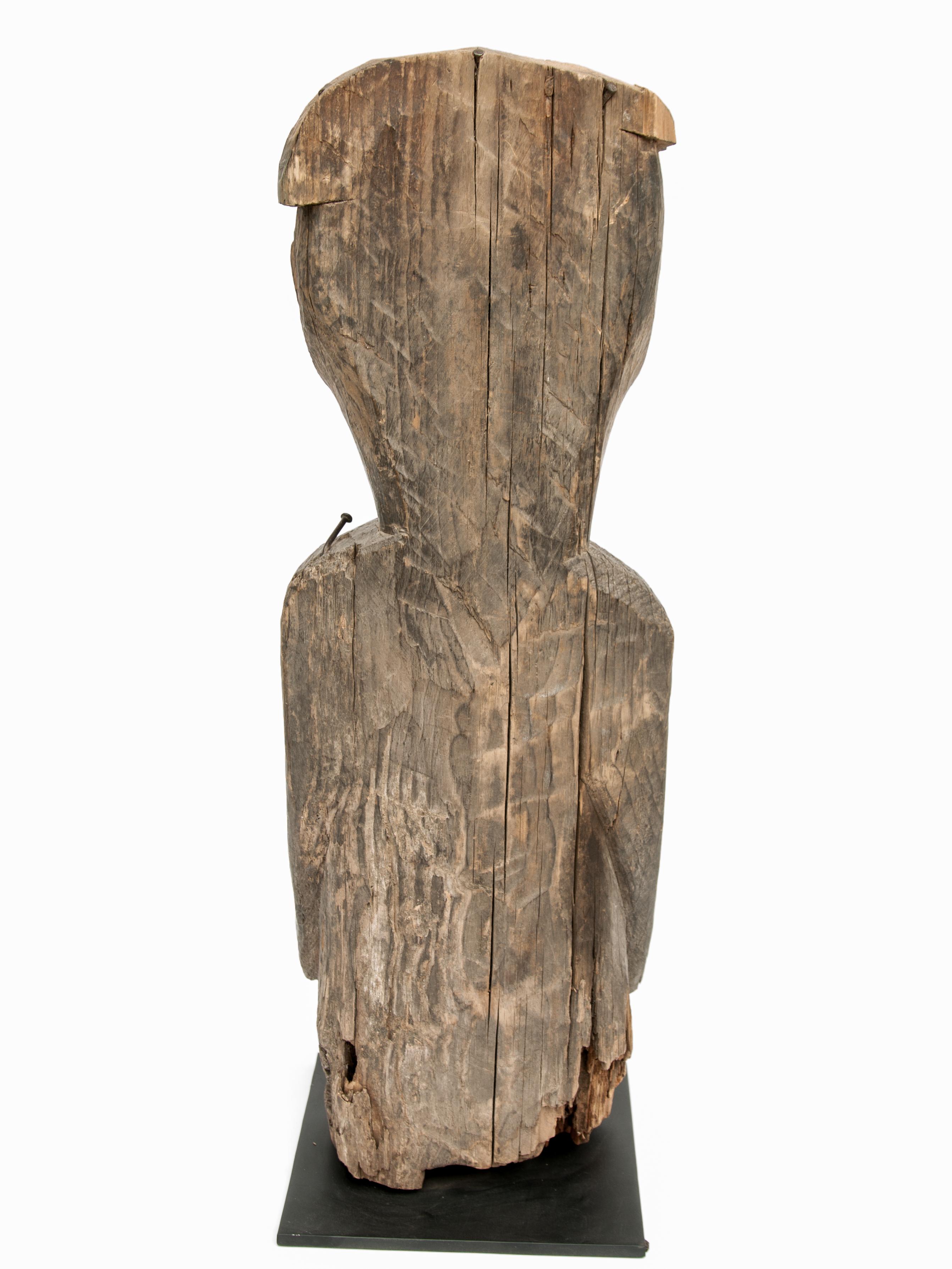 Old Wooden Tribal Statue from West Nepal, Mid-20th Century, Steel Plate Base 7