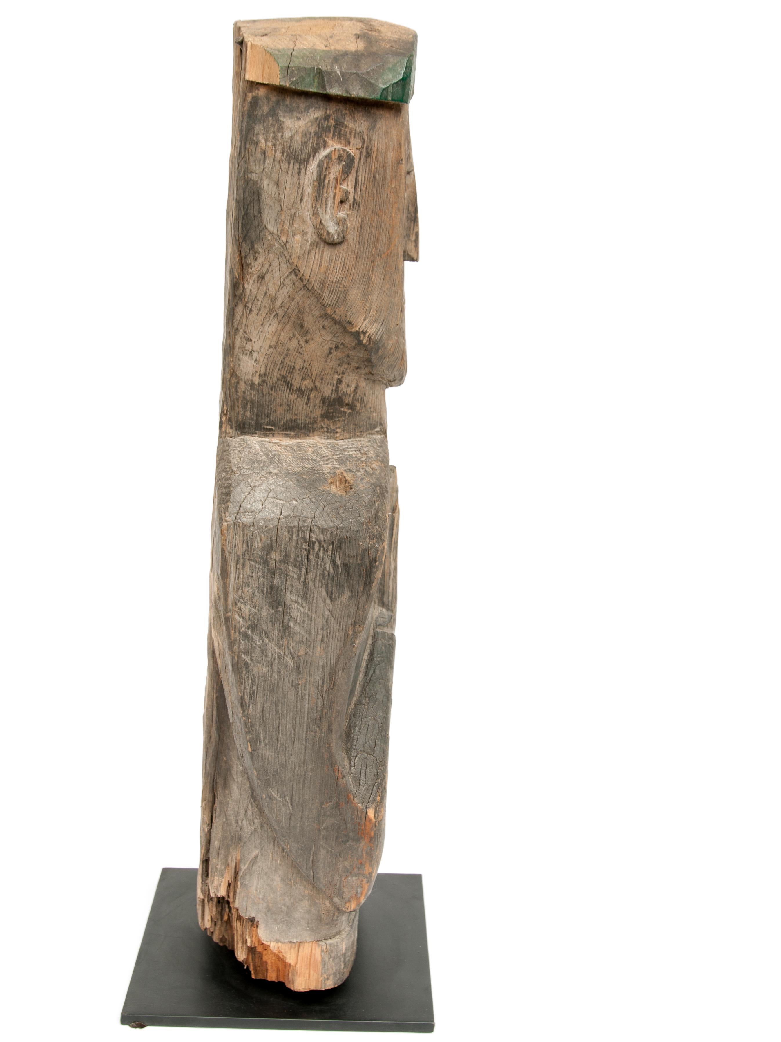 Old Wooden Tribal Statue from West Nepal, Mid-20th Century, Steel Plate Base 10