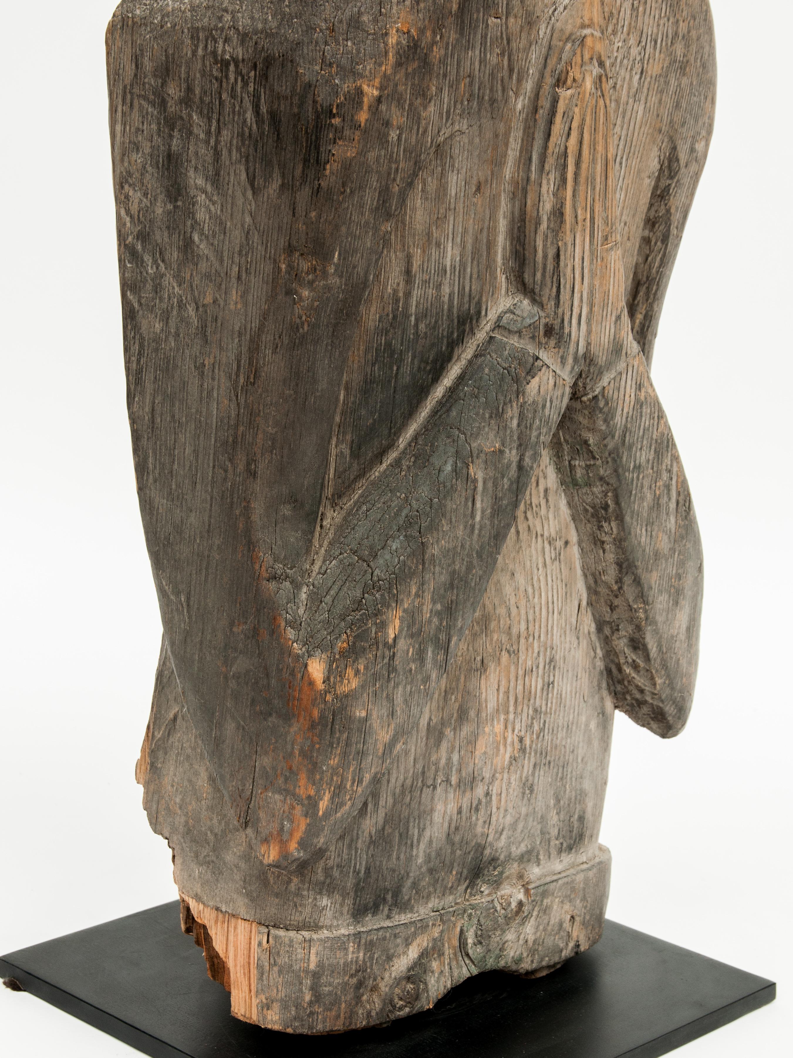 Old Wooden Tribal Statue from West Nepal, Mid-20th Century, Steel Plate Base 13