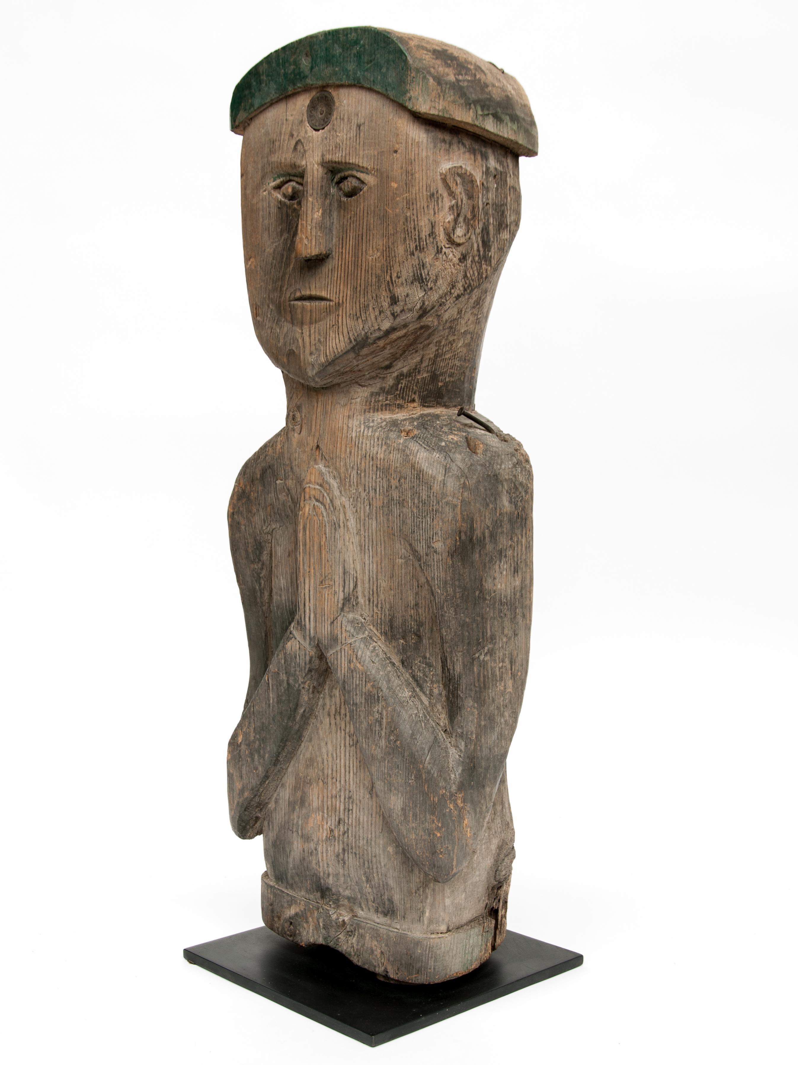 Old Wooden Tribal Statue from West Nepal, Mid-20th Century, Steel Plate Base 2