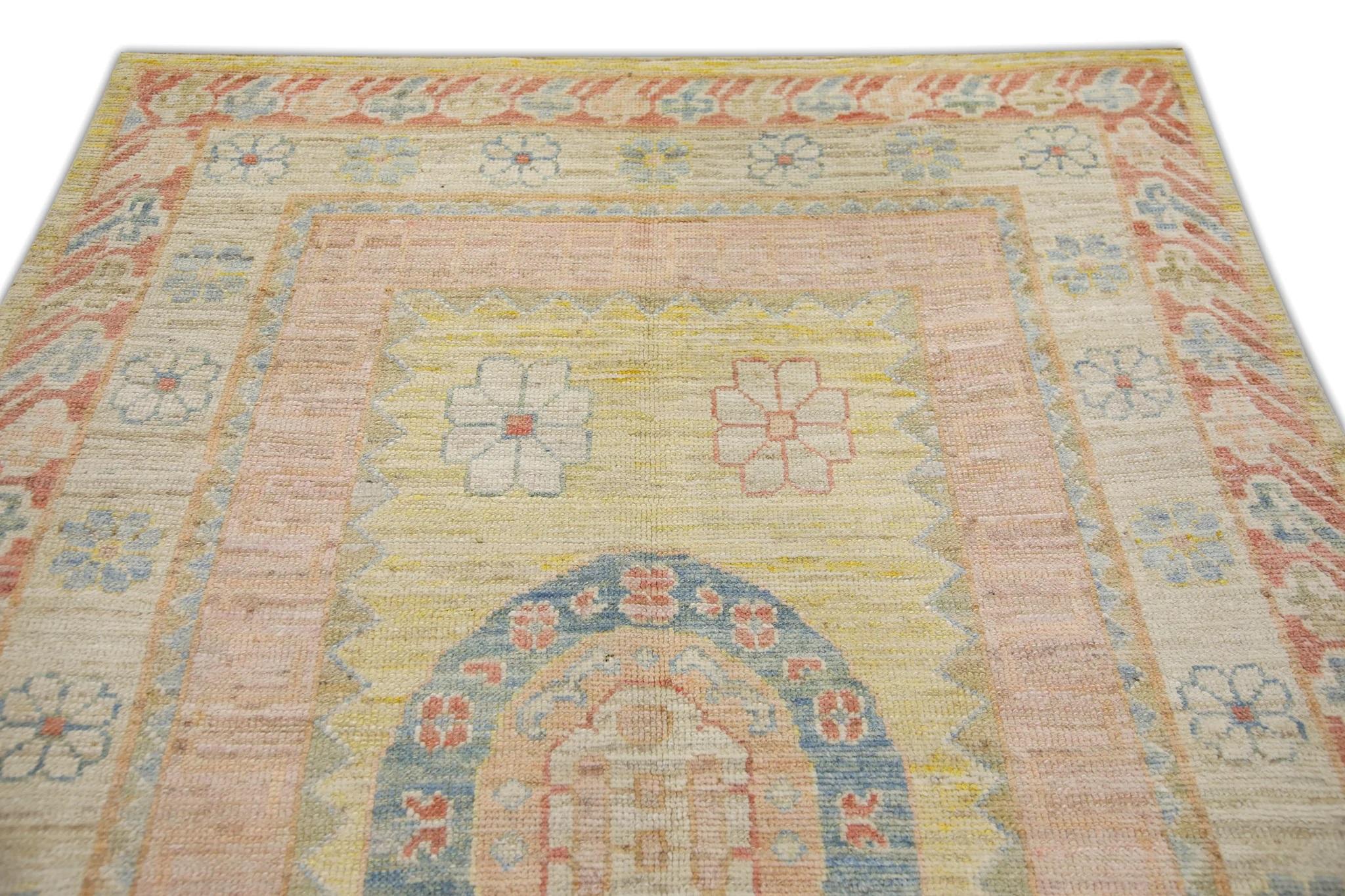 Contemporary Multicolor Old Wool Turkish Oushak Rug Handwoven from Reclaimed Vintage Wool For Sale