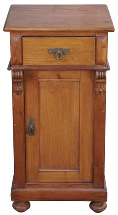 Old World English Pine Pedestal Cabinet Vintage Accent Table Nightstand