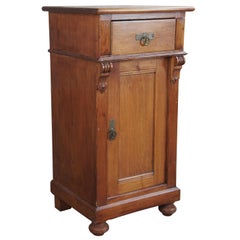 Old World English Pine Pedestal Cabinet Vintage Accent Table Nightstand