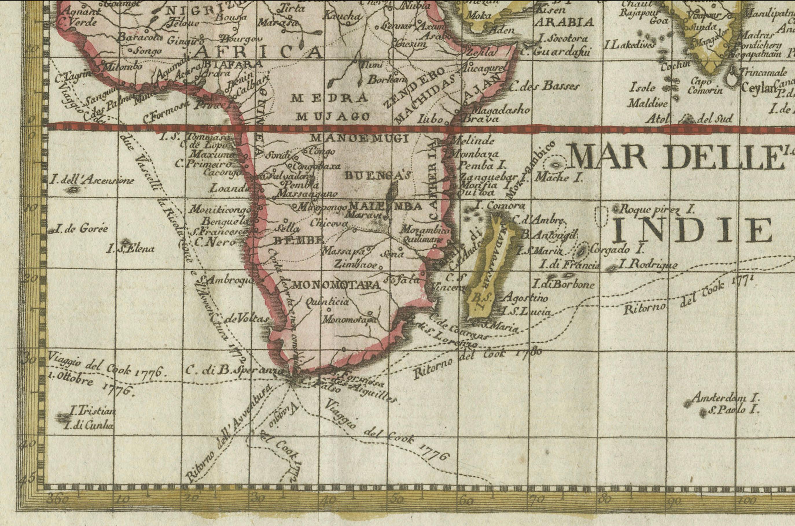 Engraved Old World Map Featuring Captain Cook's Exploration Routes and Polar Views, 1787 For Sale