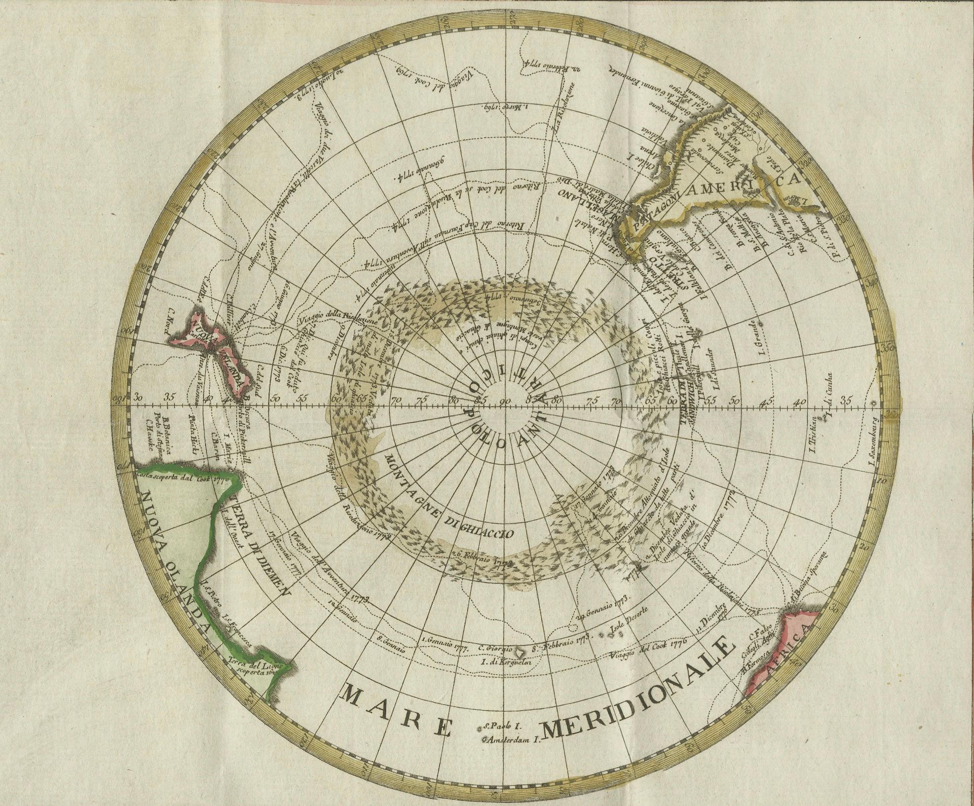 Mid-19th Century Old World Map Featuring Captain Cook's Exploration Routes and Polar Views, 1787 For Sale