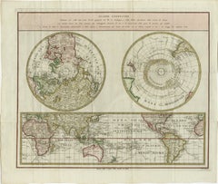 Old World Map von Kapitän Cook mit Exploration Routes und Polar Views, 1787