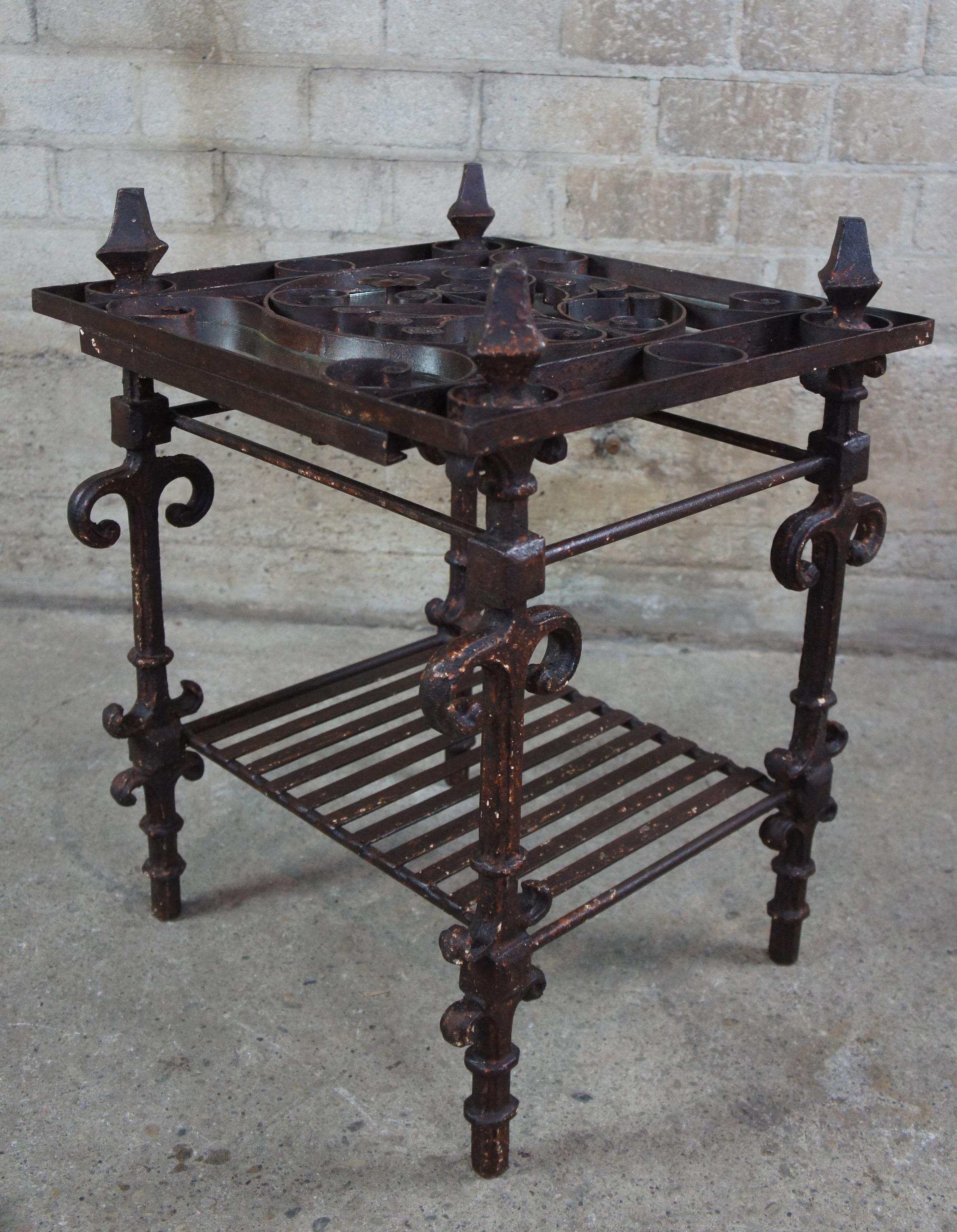 Old World Rustic Iron 2-Tier Mirrored Arhaus Ornate Scrolled Iron Side End Table 3