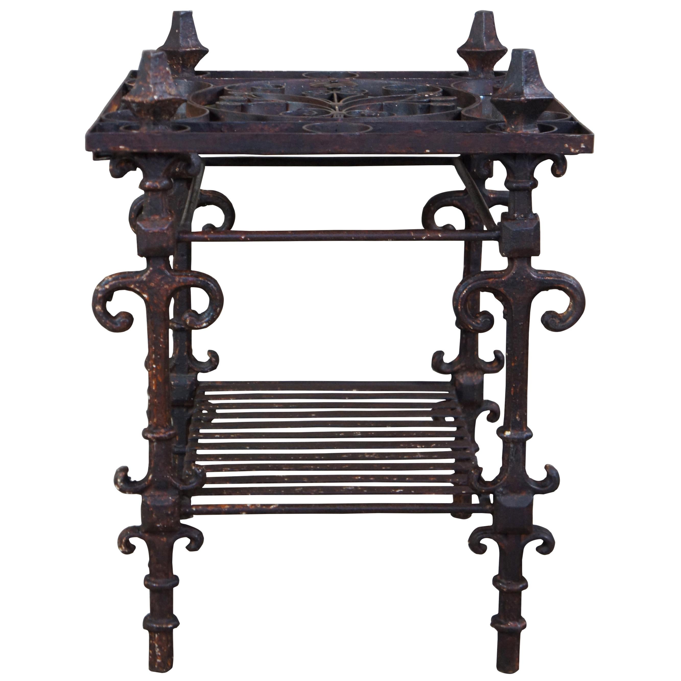 Old World Rustic Iron 2-Tier Mirrored Arhaus Ornate Scrolled Iron Side End Table