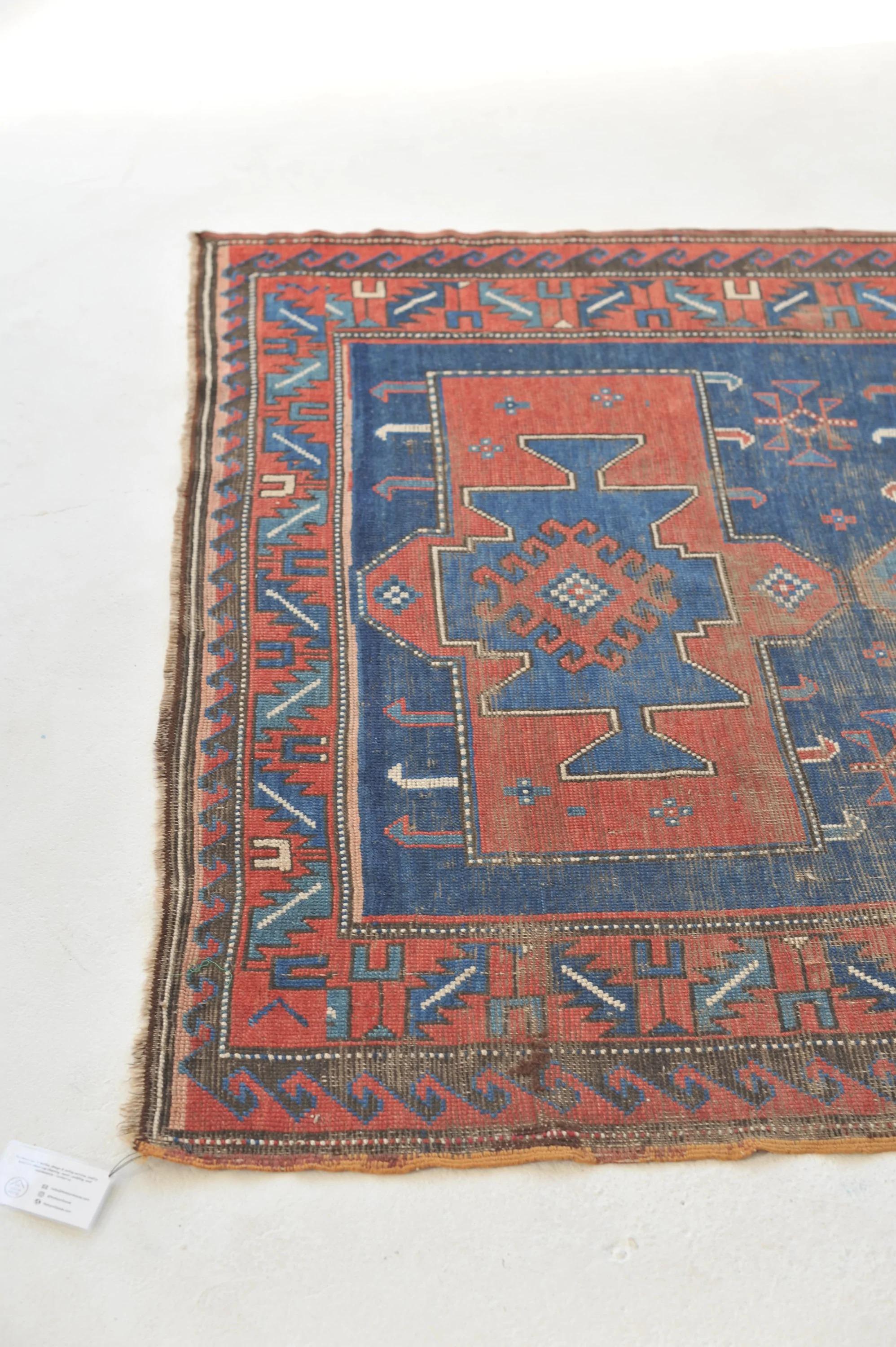 Hand-Knotted Old World Sensational Antique Caucasian Geometric Antique Kazak Tribal Rug For Sale