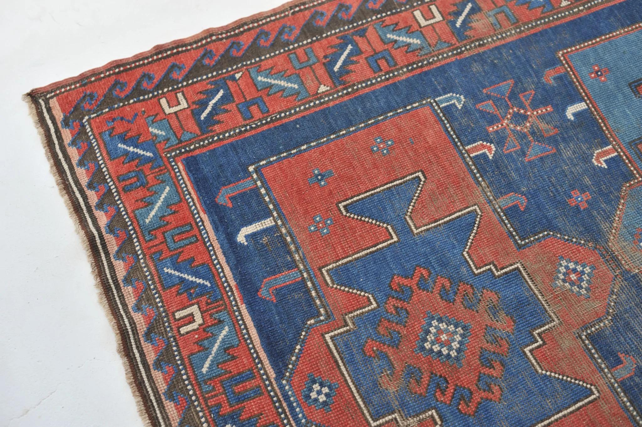 Old World Sensational Antique Caucasian Geometric Antique Kazak Tribal Rug In Good Condition For Sale In Milwaukee, WI