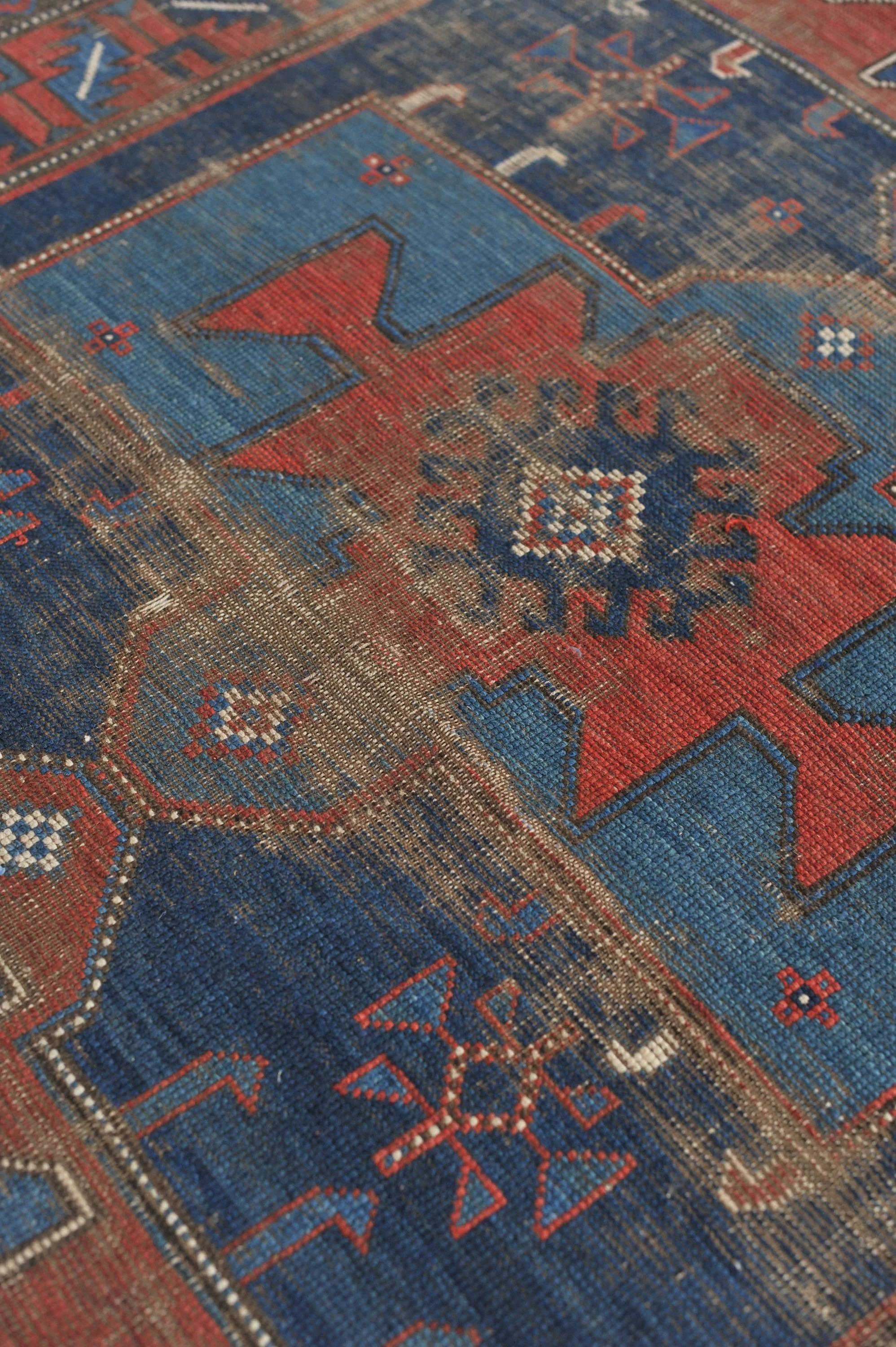 Wool Old World Sensational Antique Caucasian Geometric Antique Kazak Tribal Rug For Sale
