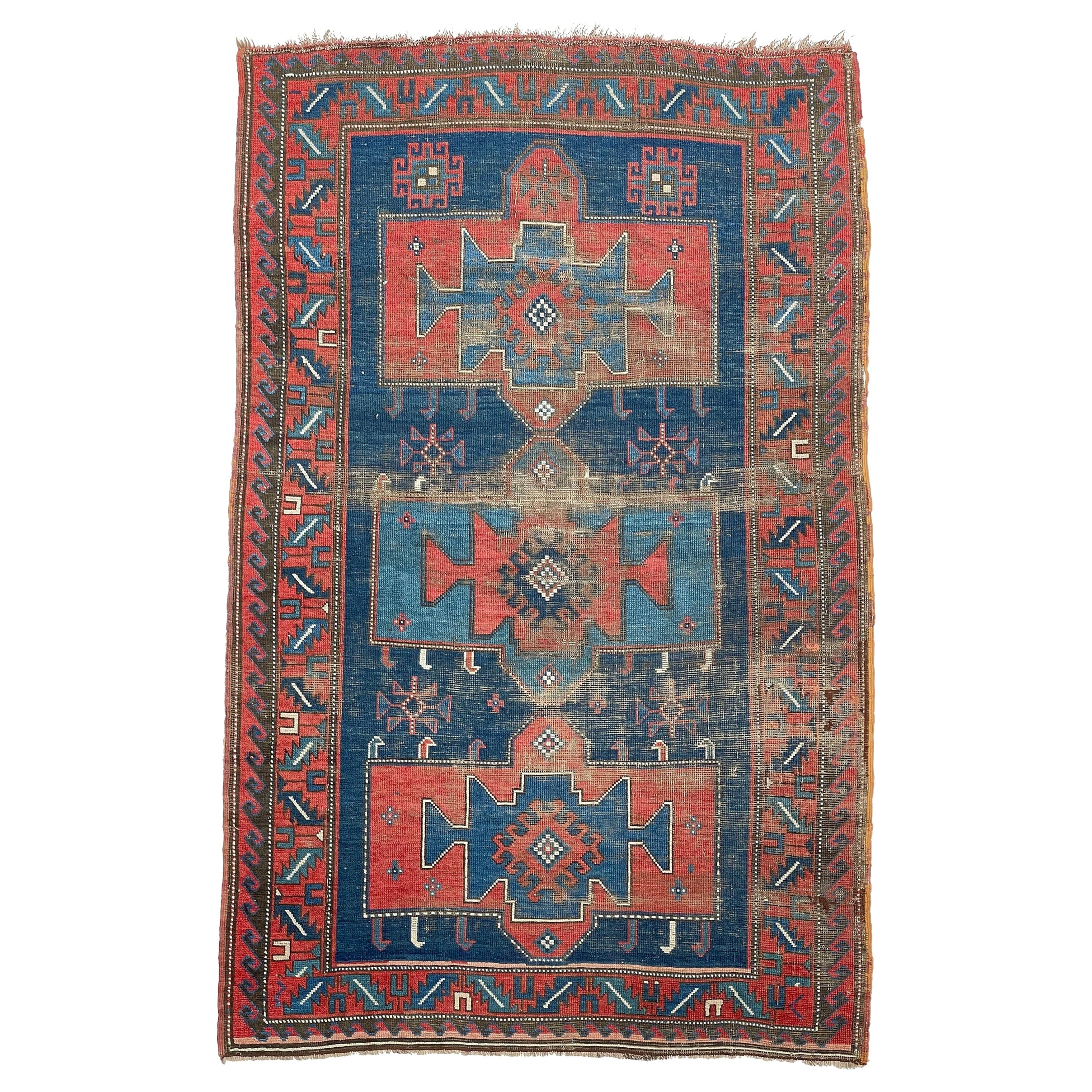 Tapis tribal caucasien ancien et géométrique antique du Vieux Monde Sensationnel en vente