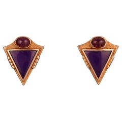 Old World Sugiite & Ruby Earrings in 18k Gold