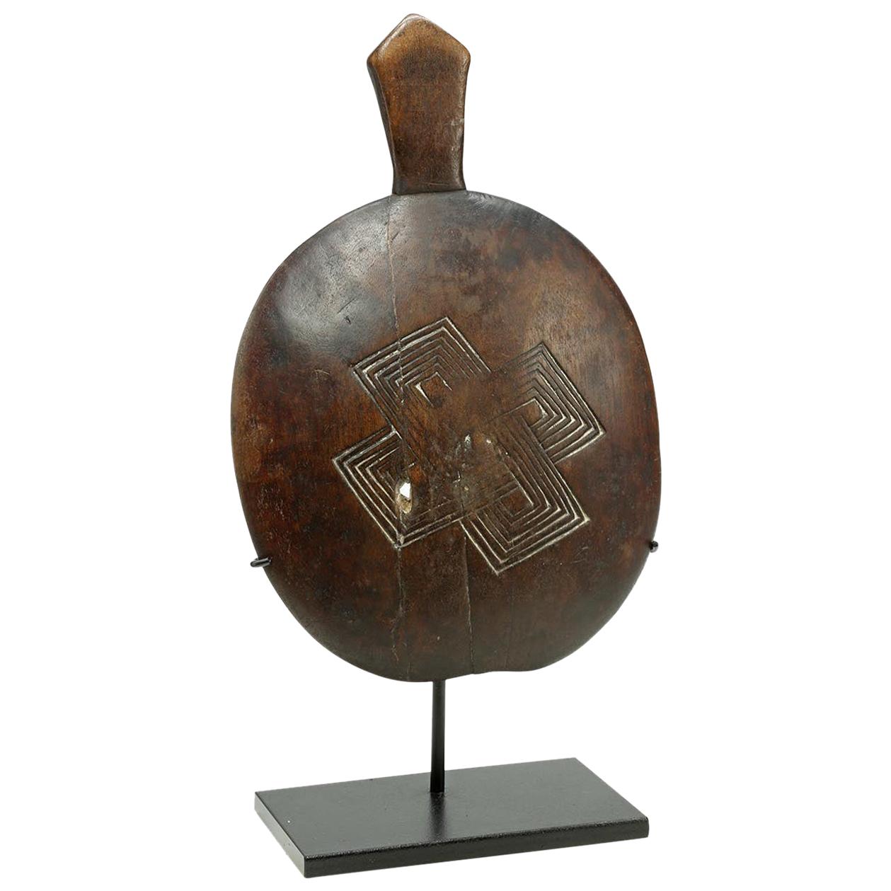 Old Worn Kuba Tribal Platter Incised Design, Early 20th Century, Congo