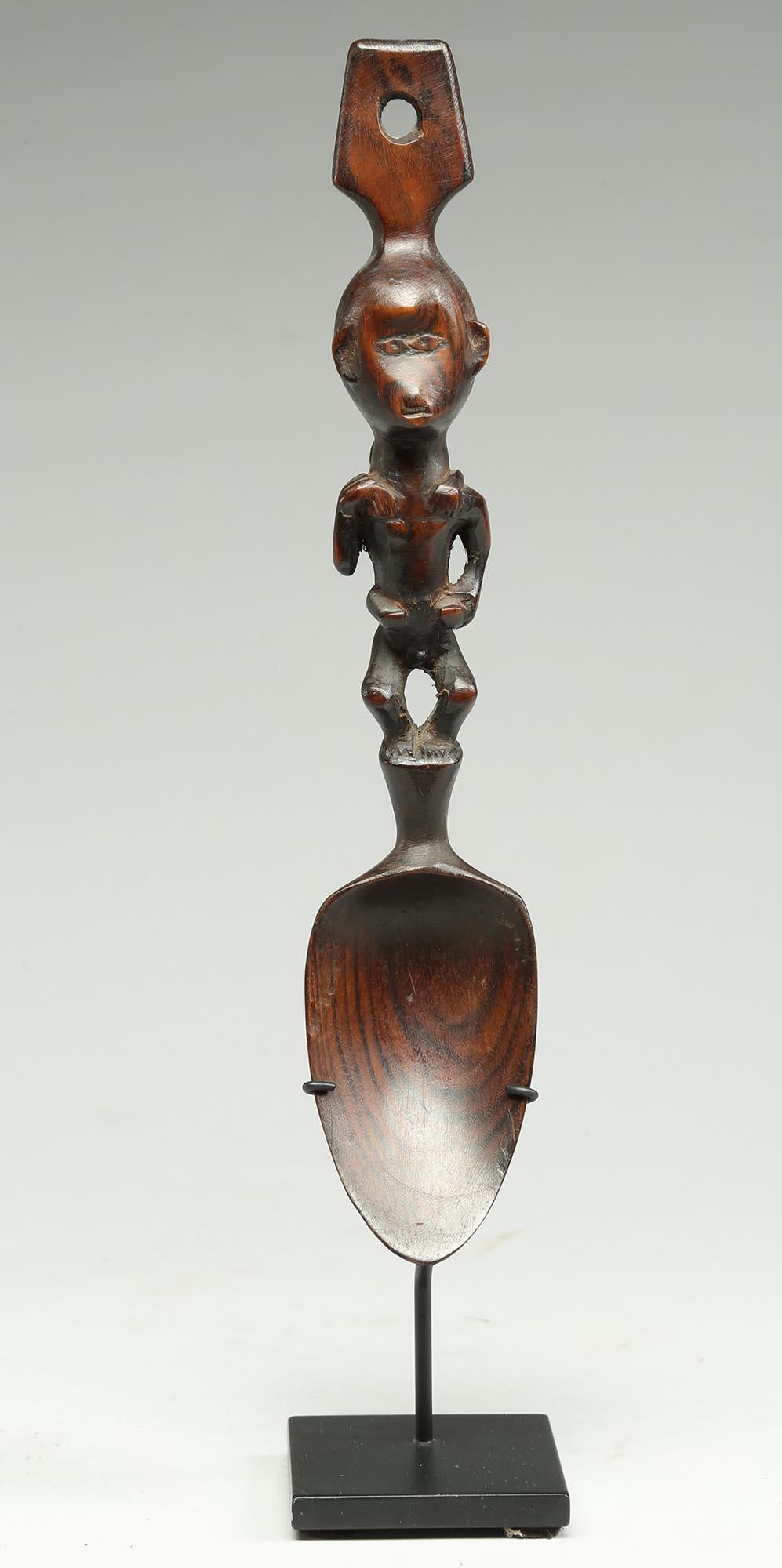 Tribal Old worn Philippine Spoon with Monkey Maternity Mother Figure with Baby on Back