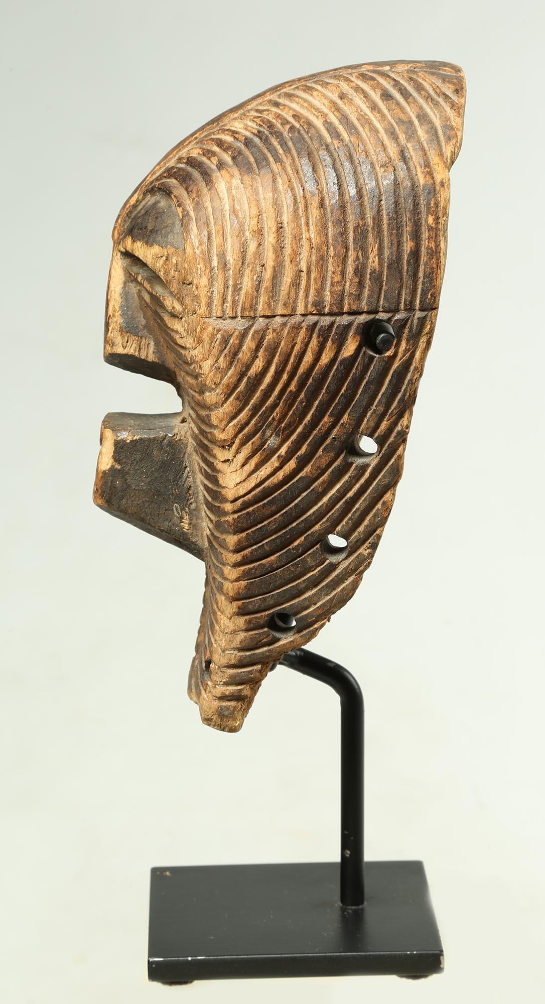 Congolese Old Worn Small Songye Kifwebe Mask with Fine Striations Around Face Cubist Mouth