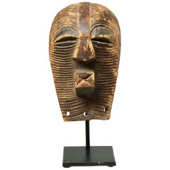 Old Worn Small Songye Kifwebe Mask with Fine Striations Around Face Cubist Mouth