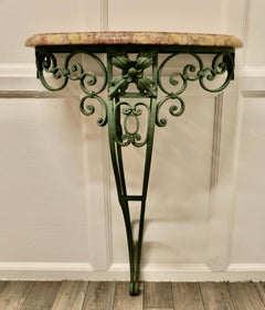 Old Wrought Iron French Marble Console or Hall Table