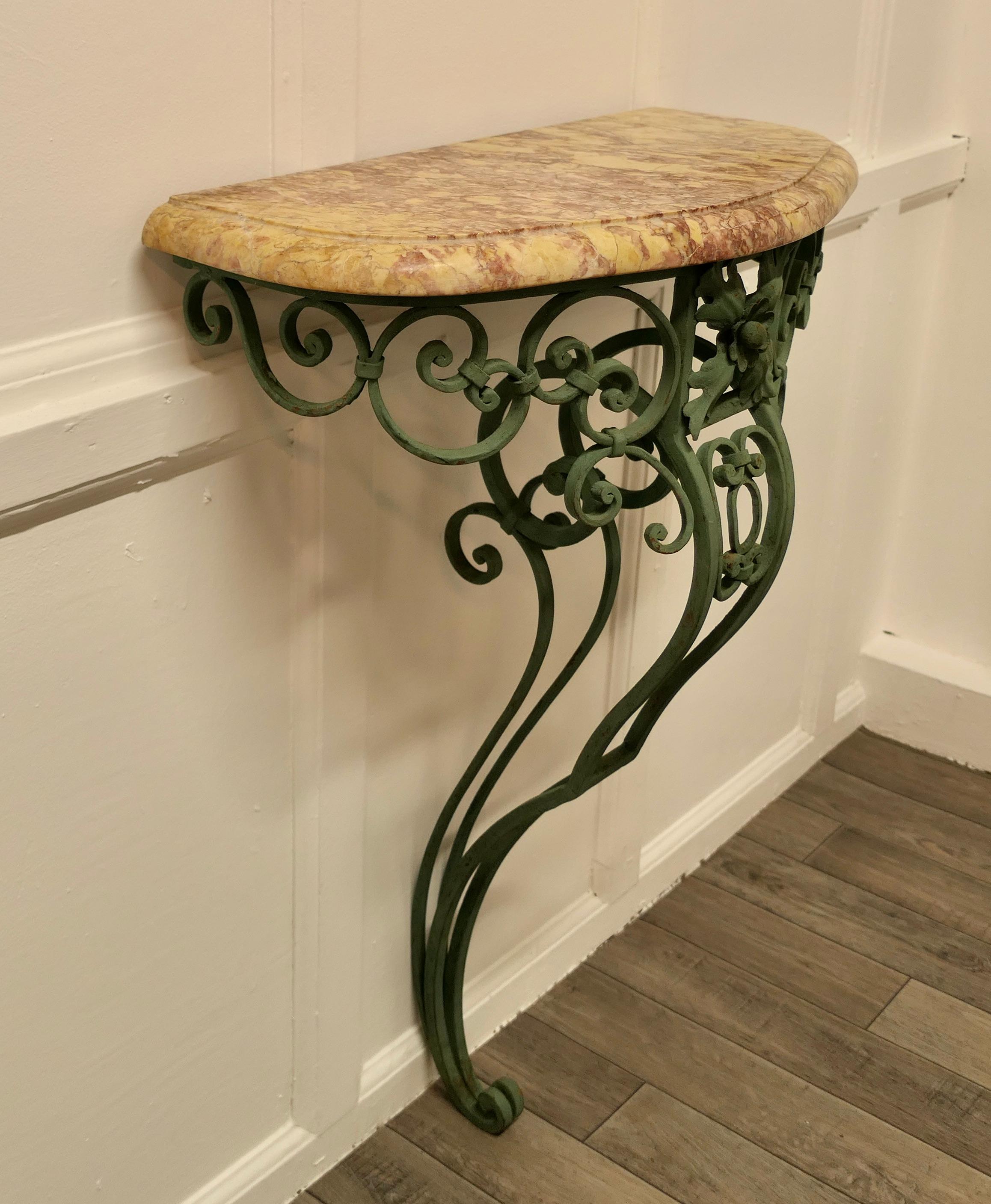 Old Wrought Iron French Marble Console or Hall Table    In Good Condition For Sale In Chillerton, Isle of Wight