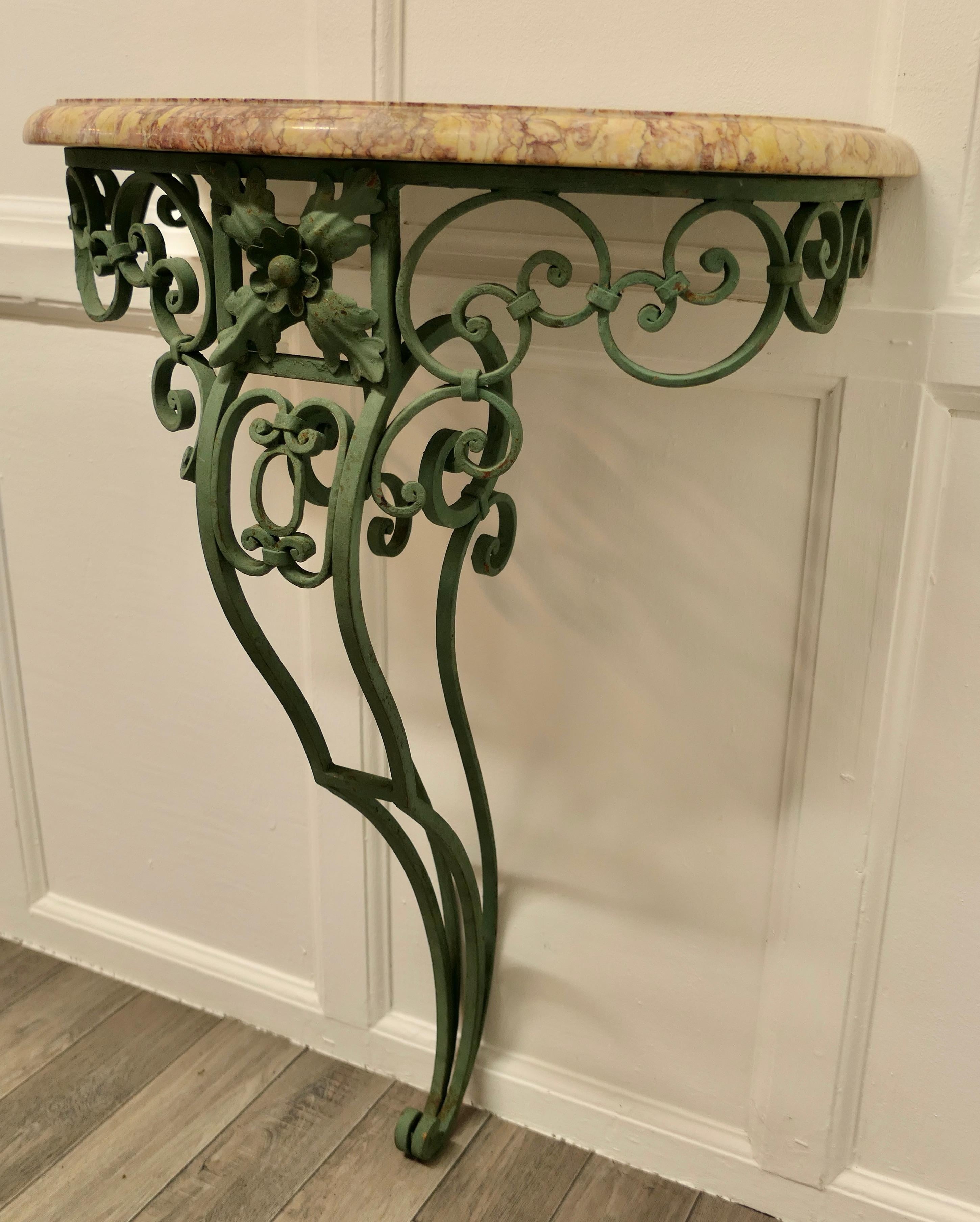 Old Wrought Iron French Marble Console or Hall Table    For Sale 2