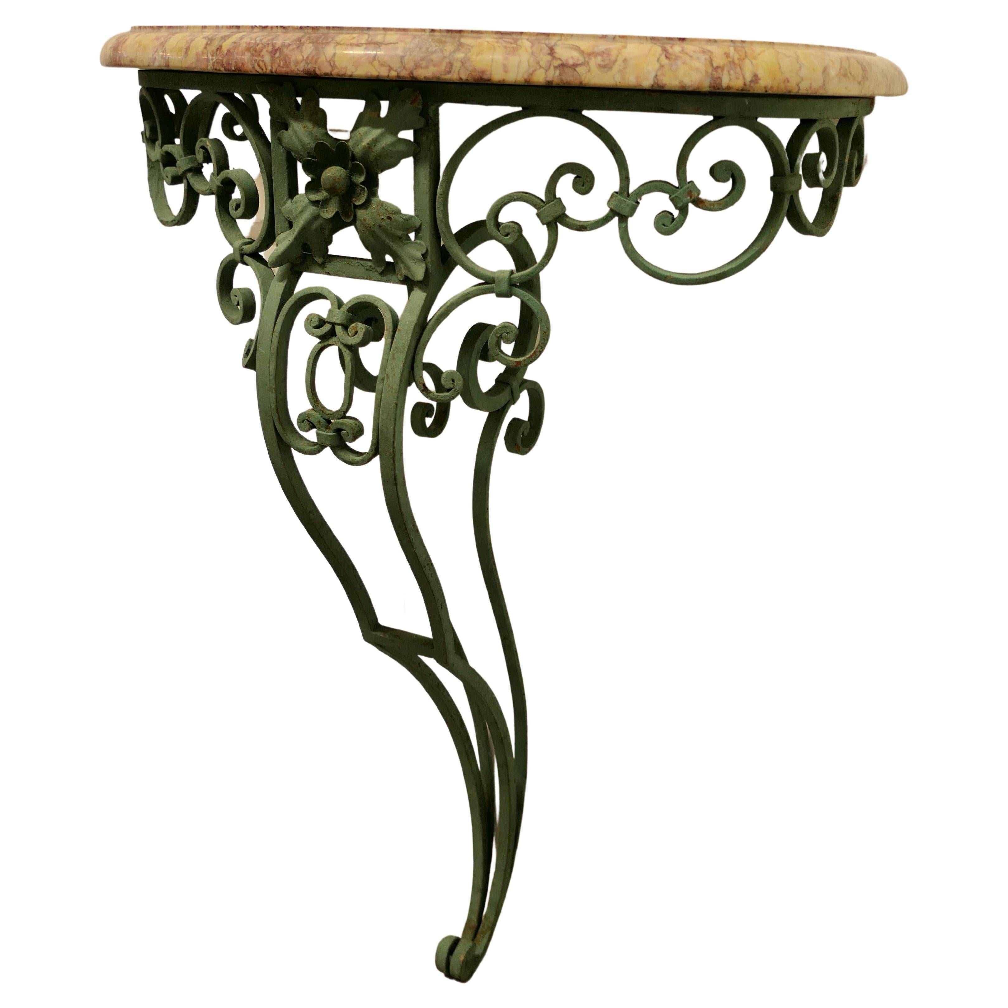 Old Wrought Iron French Marble Console or Hall Table
