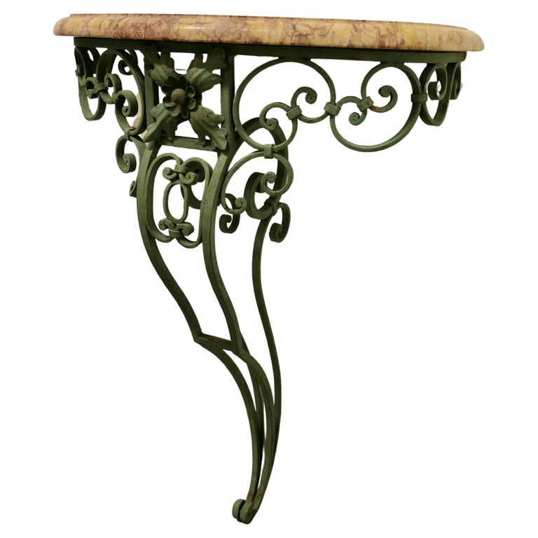 Old Wrought Iron French Marble Console or Hall Table For Sale at 1stDibs