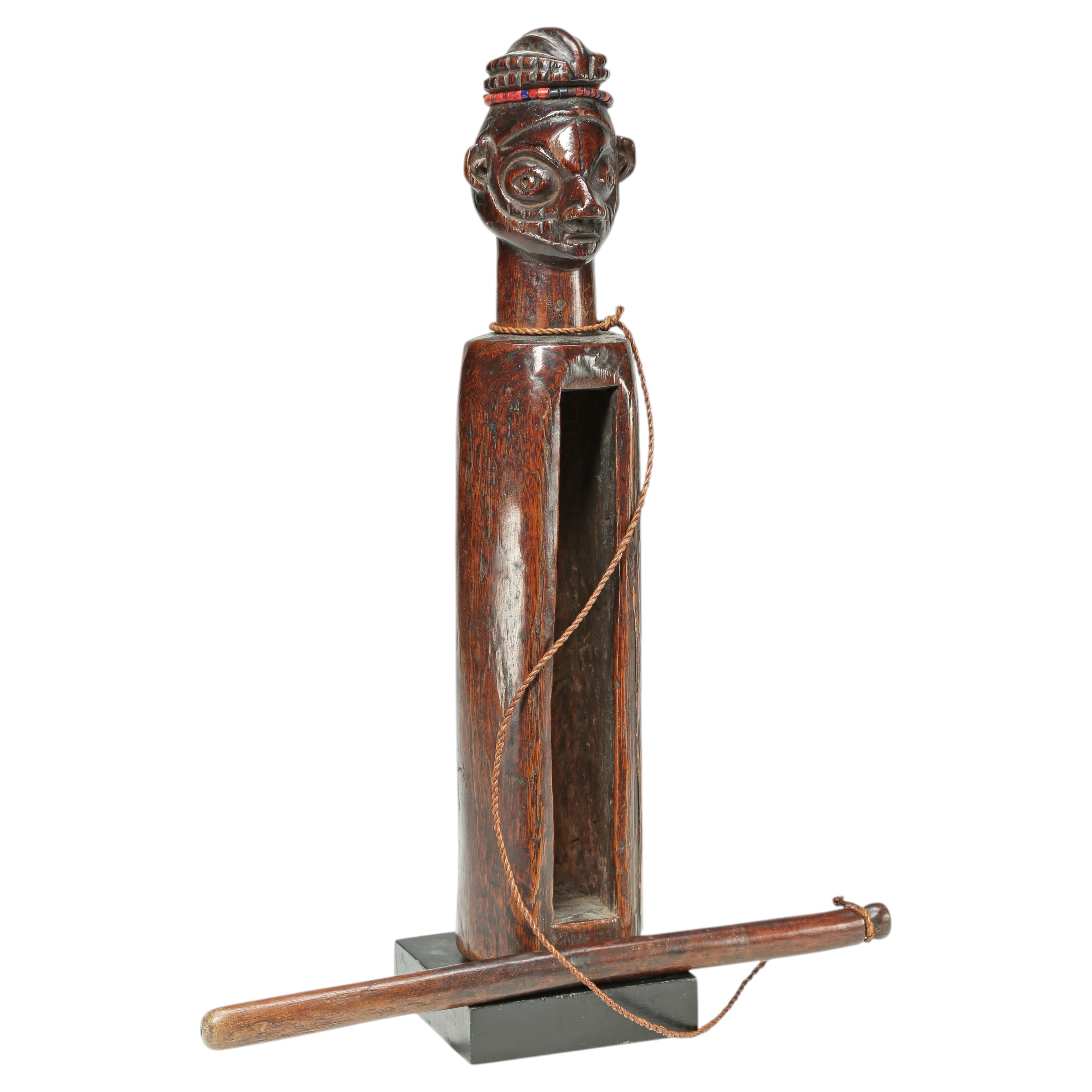 Old Yaka Slit Drum, Deep Worn Patina, Original Striker Congo Early 20th Century