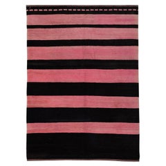 Old Yarn Rug Pink Black Striped