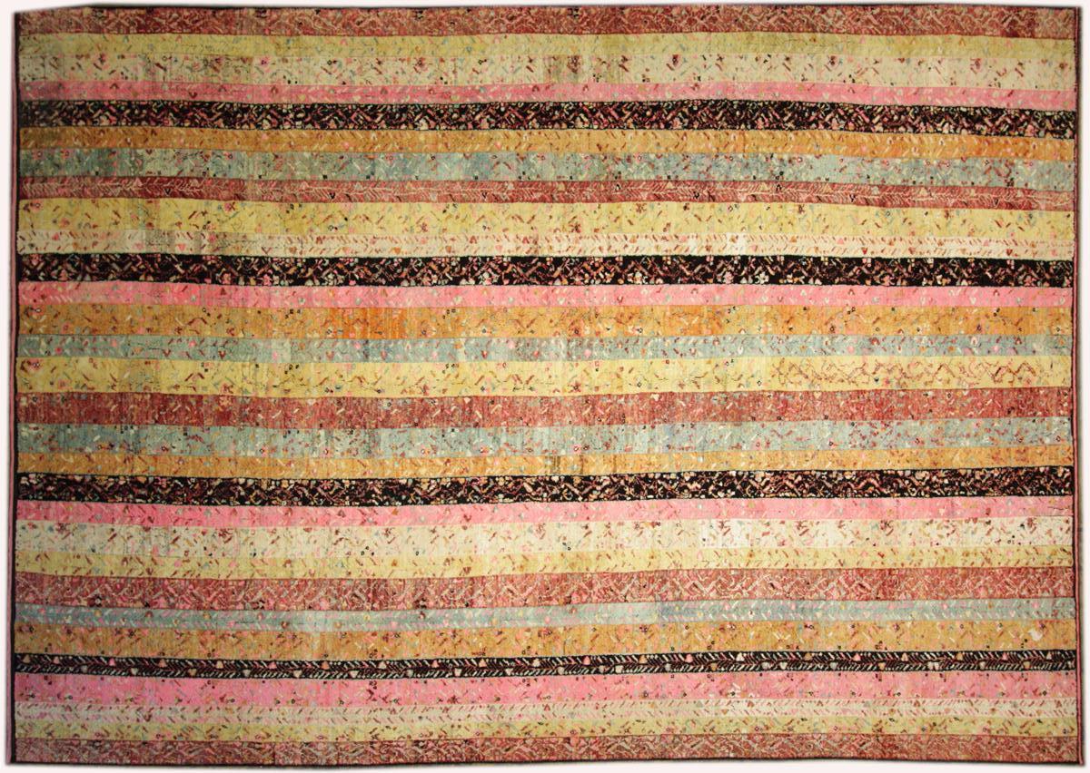 Hand-Knotted Old Yarn Striped Rug For Sale