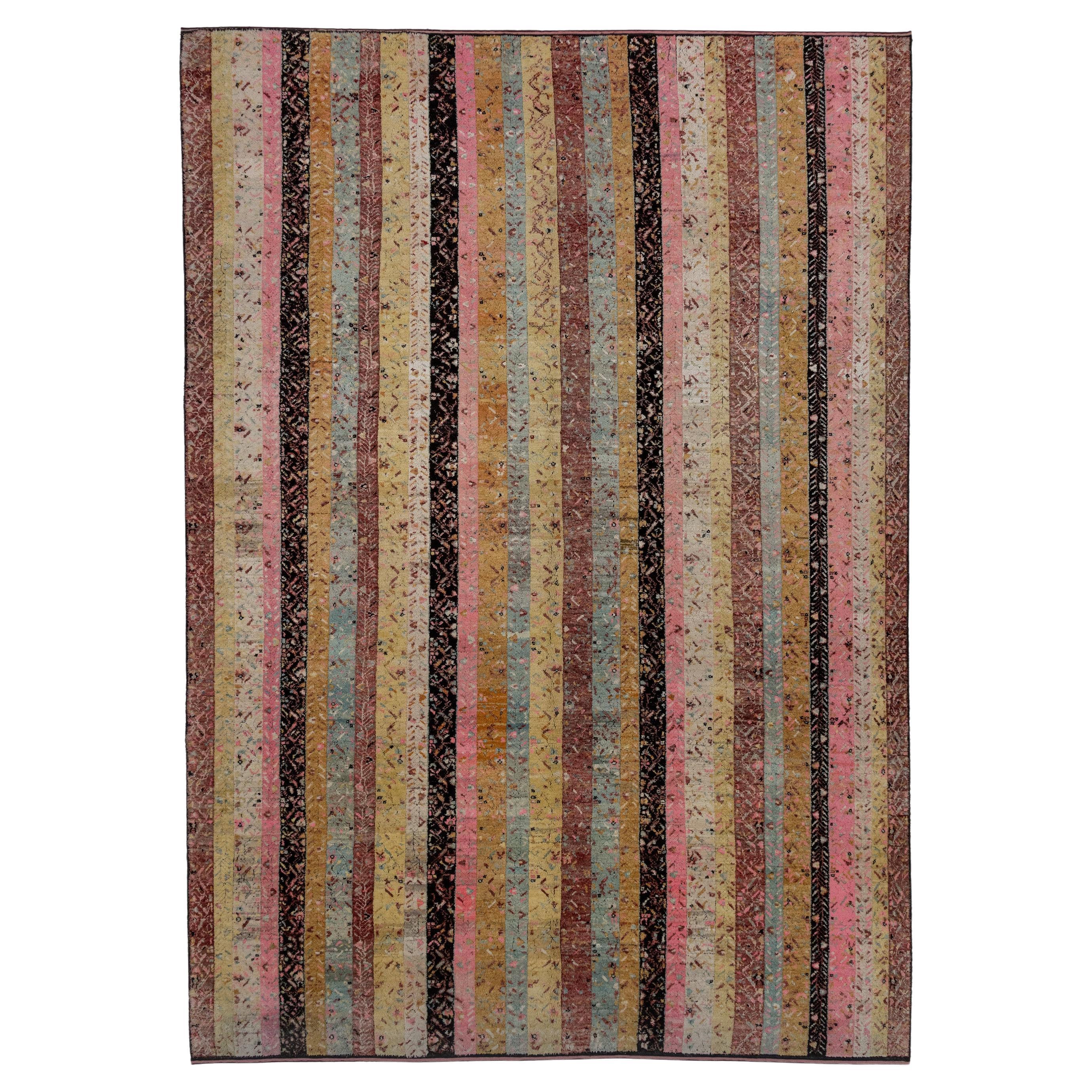 Old Yarn Striped Rug For Sale
