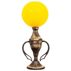 Old Yellow Brass Table Lamp, Poland, 1950s