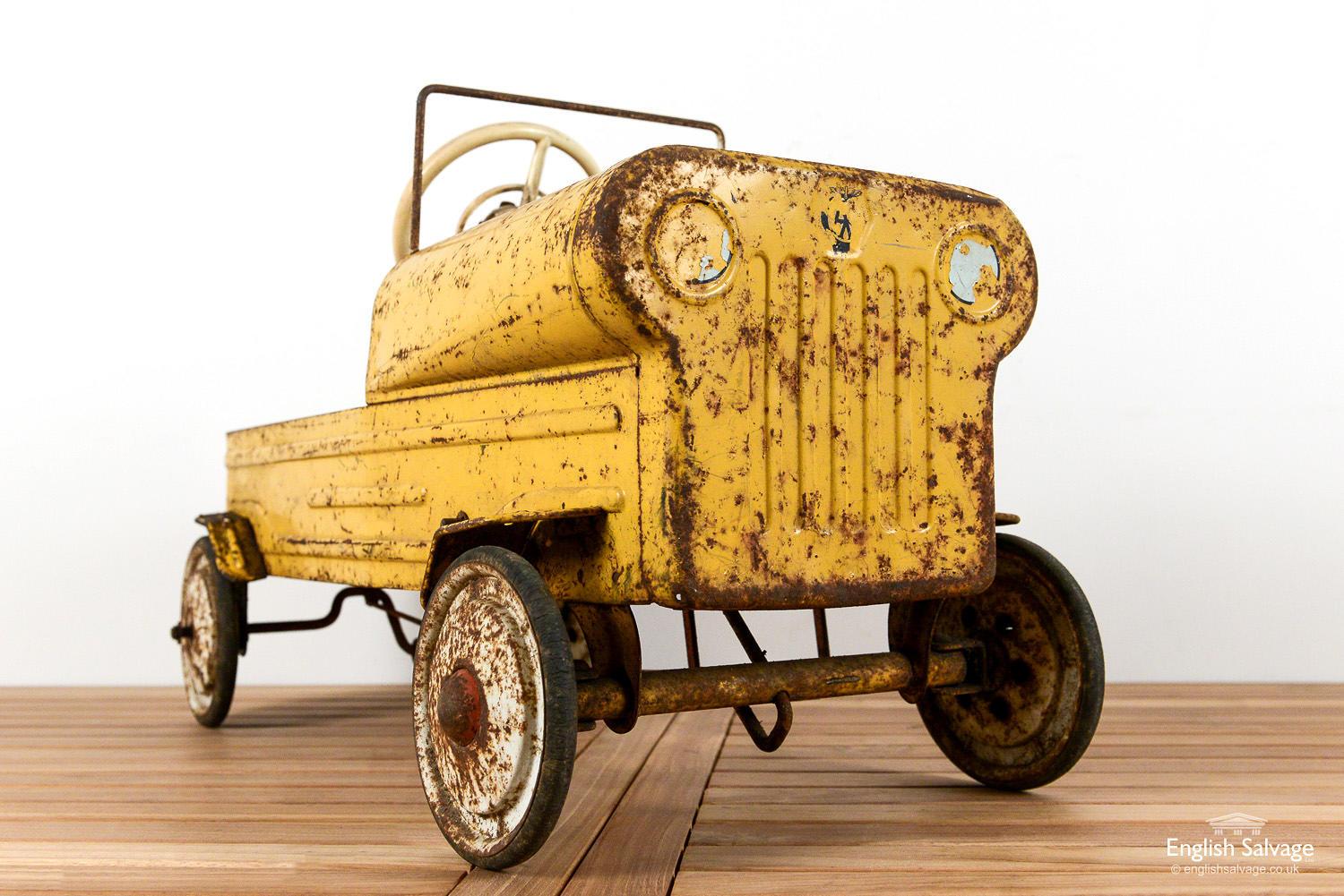 European Old Yellow Military Style Metal Pedal Car, 20th Century For Sale