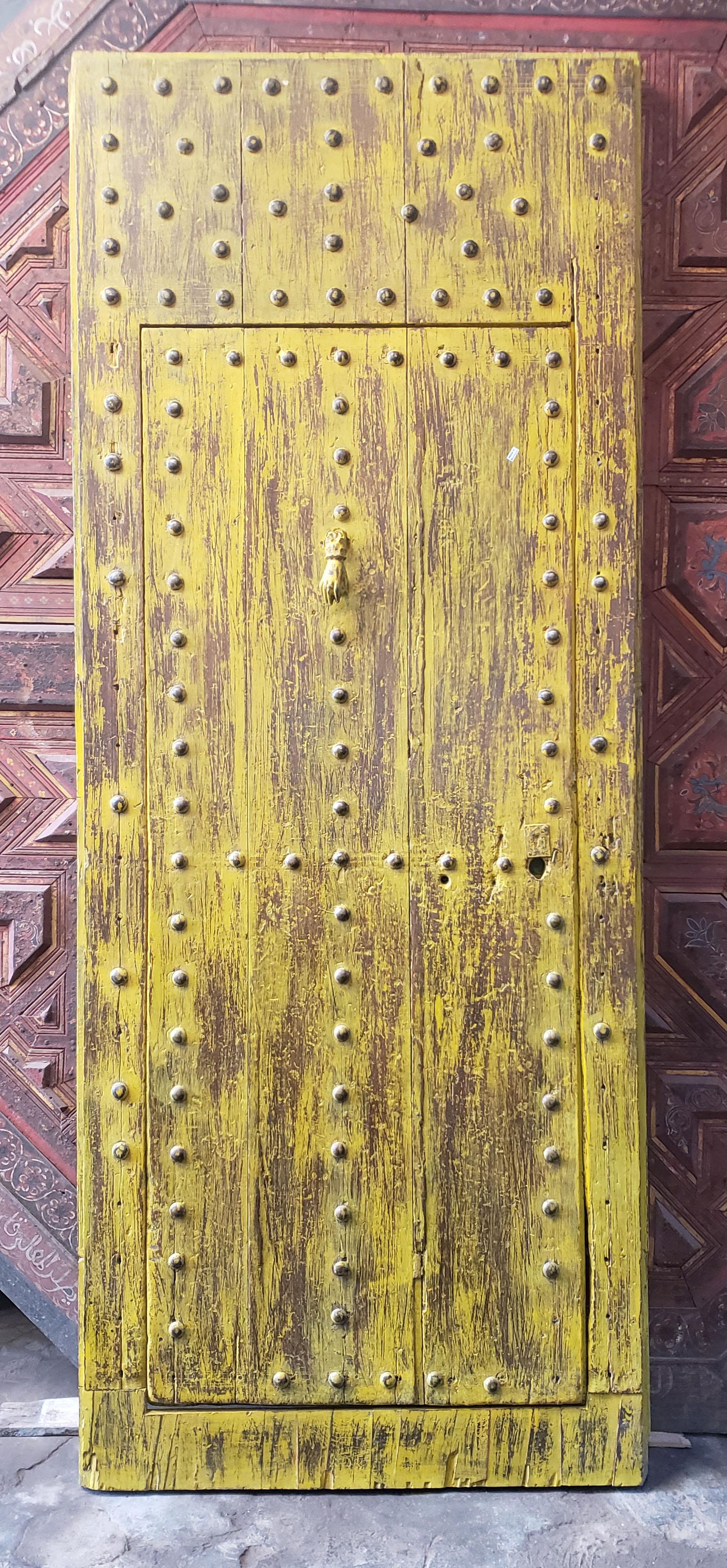 Early 20th Century Old Yellow Moroccan Wooden Door, 23MD41 For Sale