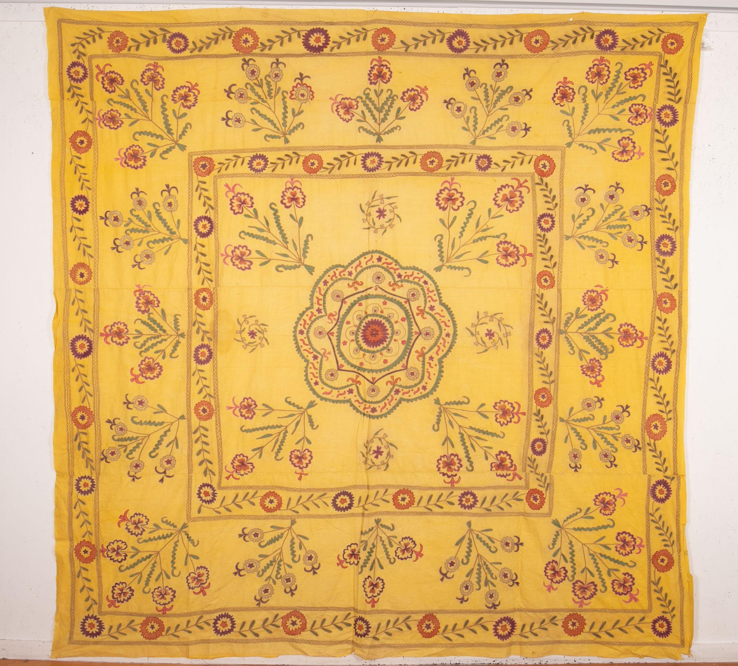 A 1930s Suzani with great quality silk embroidery on a cotton field.