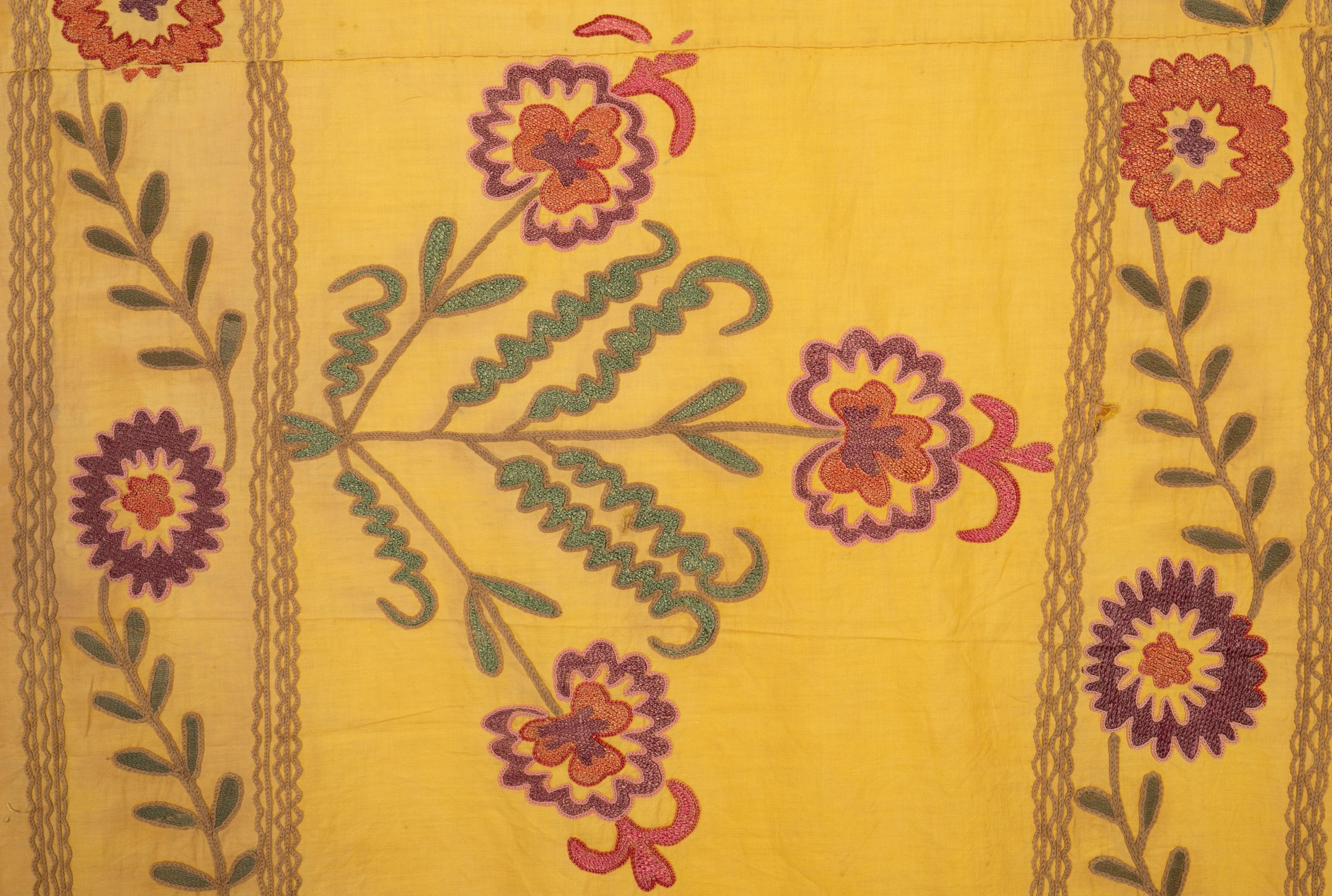 20th Century Old Yellow Suzani from Uzbekistan, 1930s
