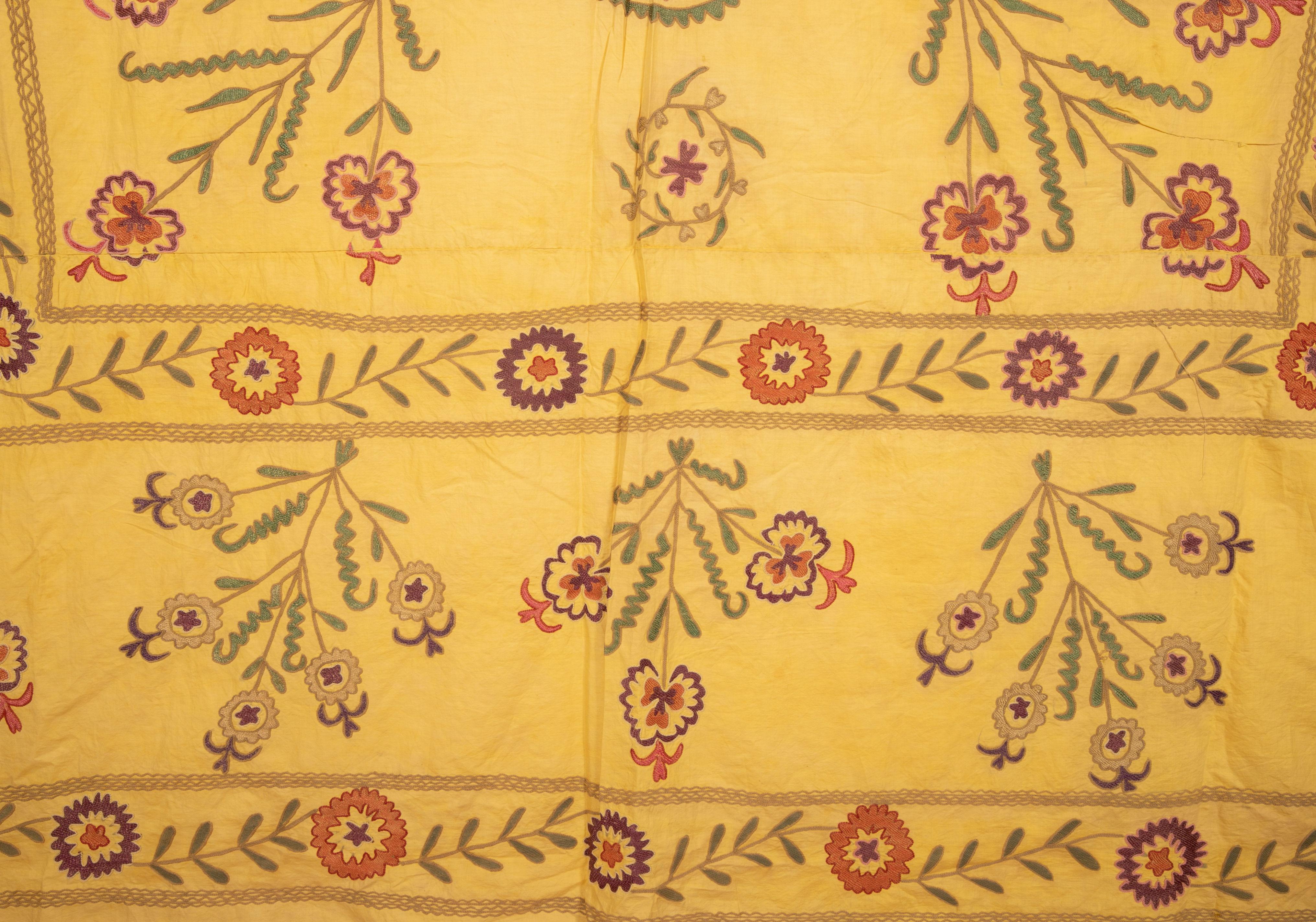 Old Yellow Suzani from Uzbekistan, 1930s 1