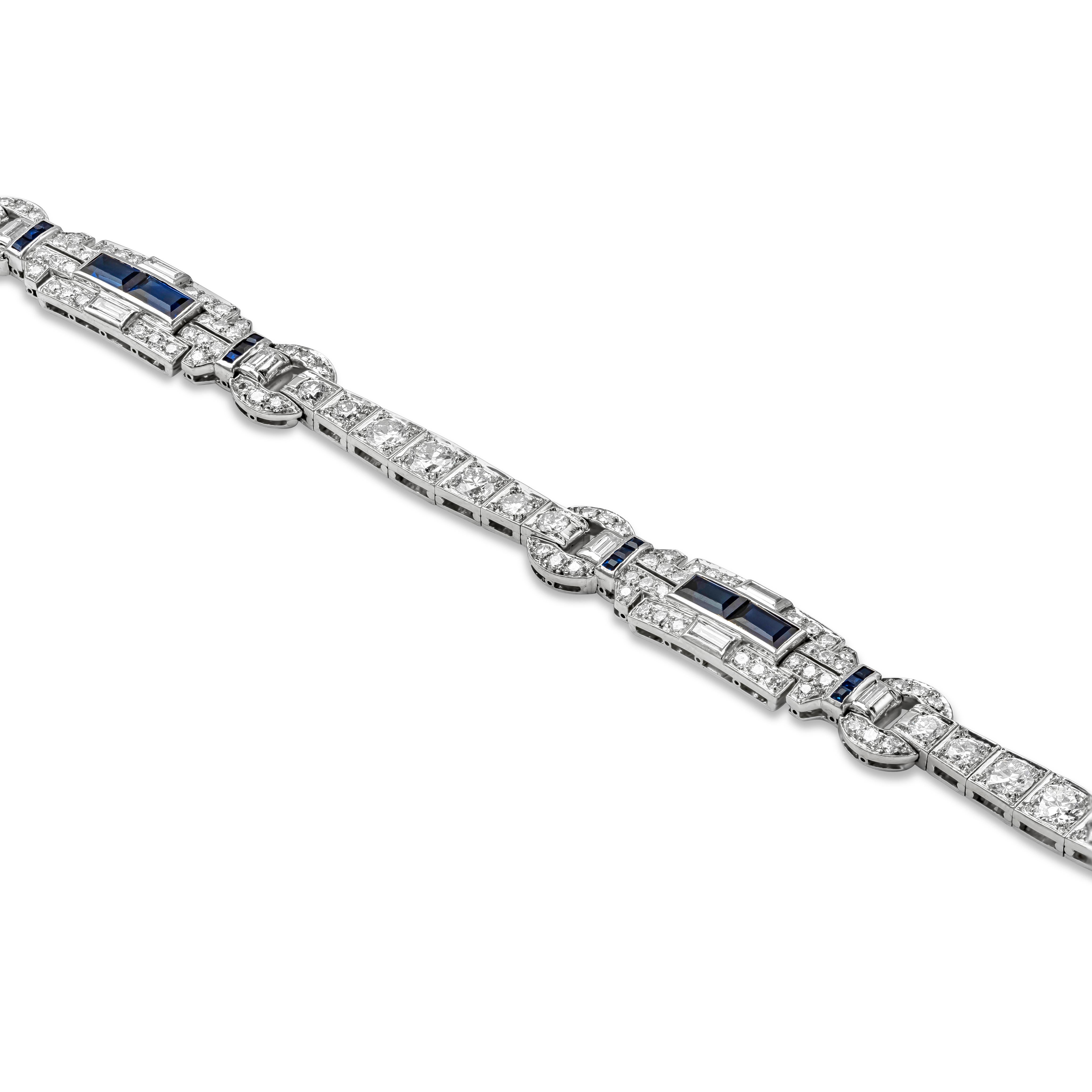 Contemporary 5.75 Carats Total Old European Cut Diamond and Sapphire Antique Fashion Bracelet For Sale