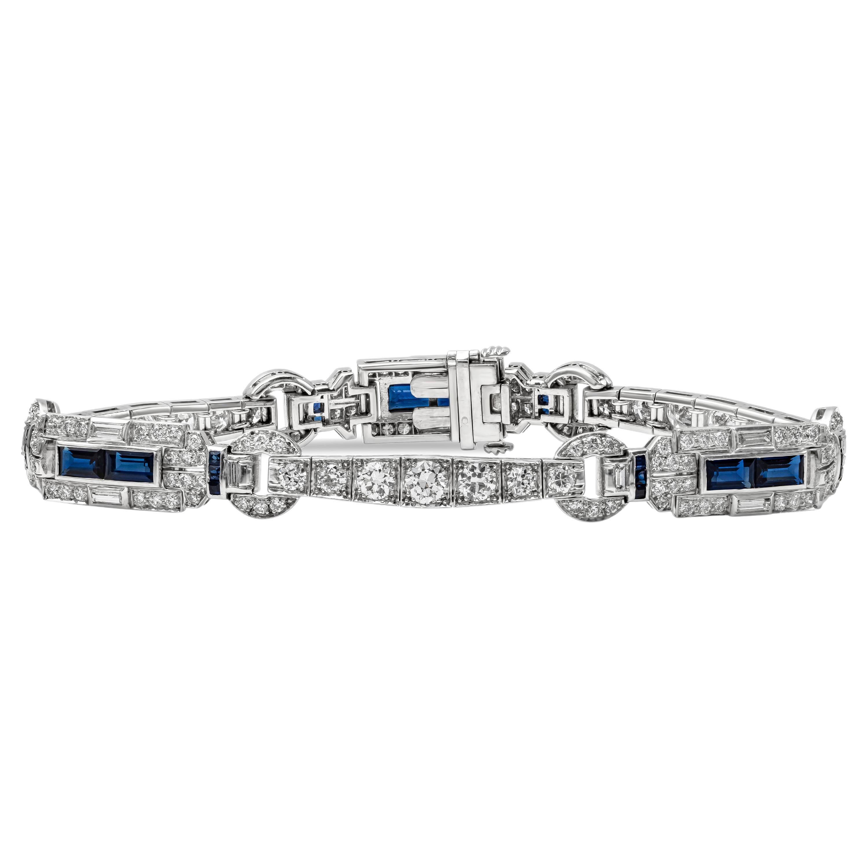 Bracelet à la mode ancien en diamants et saphirs de taille européenne ancienne de 5,75 carats au total